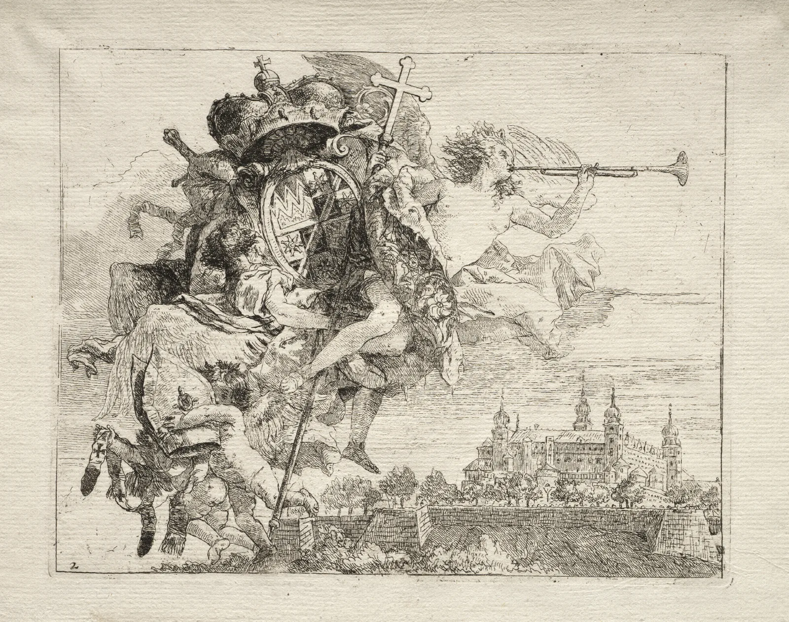 Dedication With Winged Figure Of Fame Bearing The Arms Of The Prince Bishop Of Wurzburg 2 Wall Art by Giovanni Domenico Tiepolo - Canvas Print