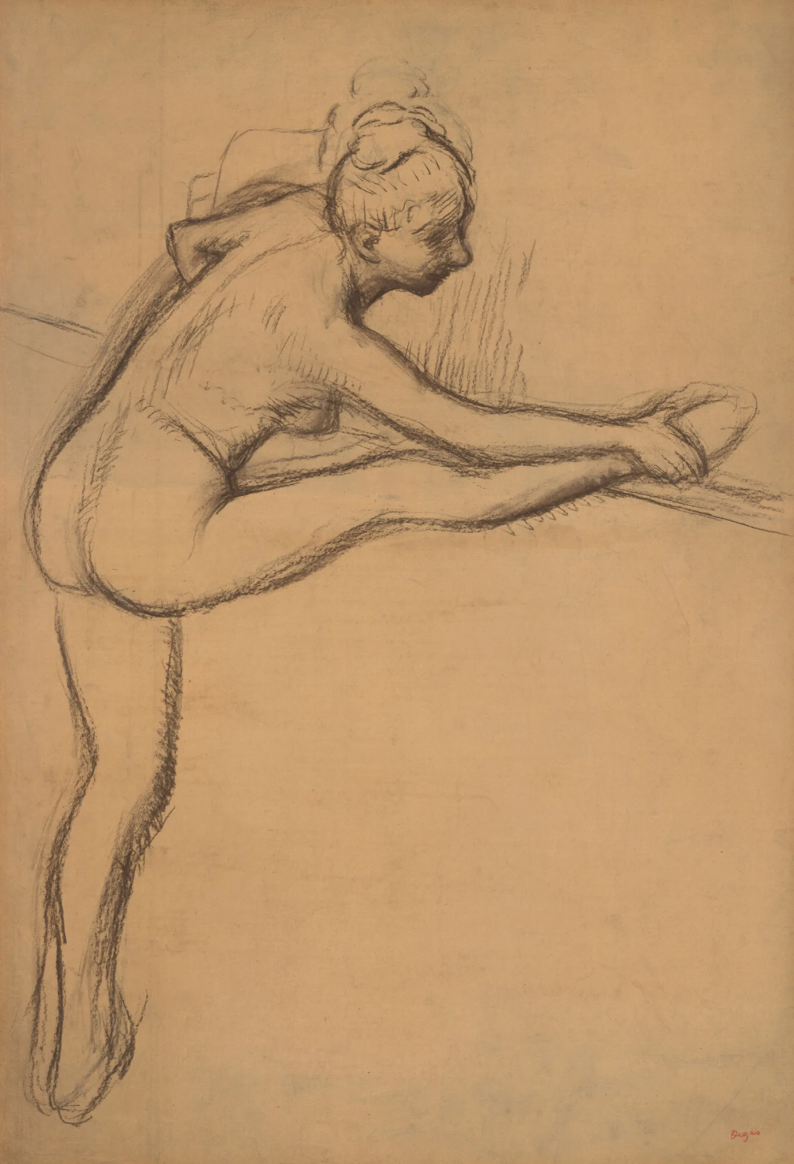 Study Of A Nude Dancer At The Barre Wall Art by Edgar Degas - Canvas Print