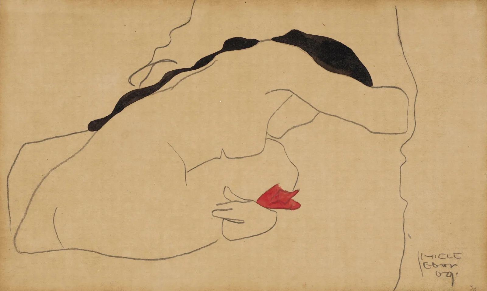 Gebeugt Sitzender Weiblicher Ruckenakt Mit Schwarzem Haar Wall Art by Egon Schiele - Canvas Print