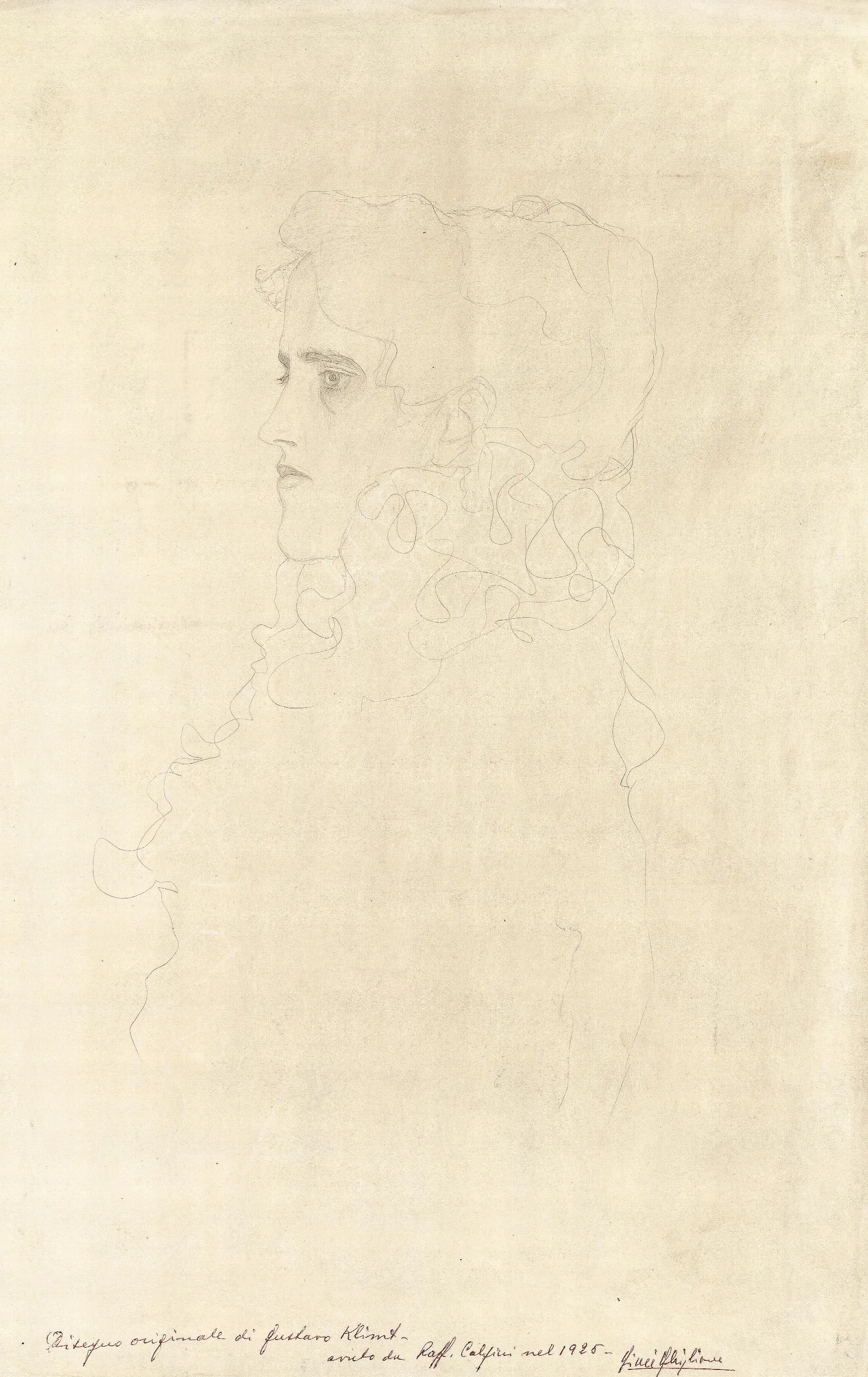 Bildnis Einer Frau Im Profil Mit Ruschenkragen Wall Art by Gustav Klimt - Canvas Print