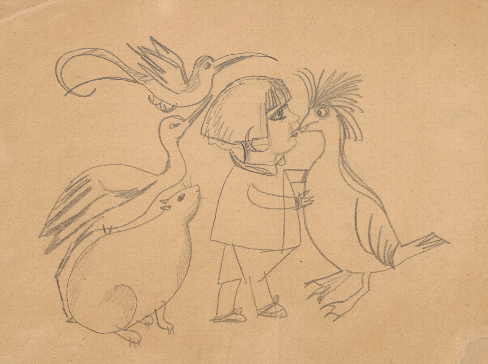 Humorous Drawing For Nephew Alik Ii With A Birdie Wall Art by Zygmunt Waliszewski - Canvas Print