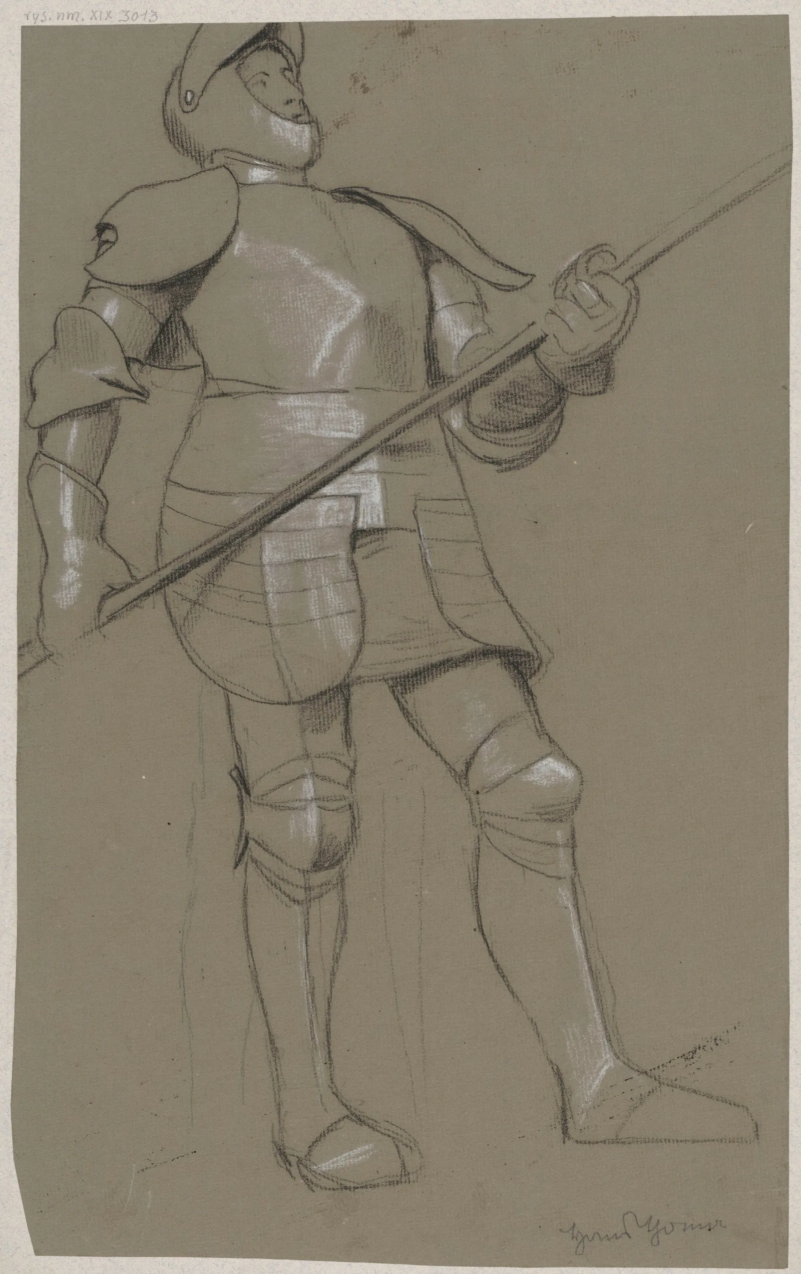 Knight In Armour Sketch For A Painting Painted On The Occasion Of The Visit Of Emperor Wilhelm Ii To Frankfurt Wall Art by Hans Thoma - Canvas Print