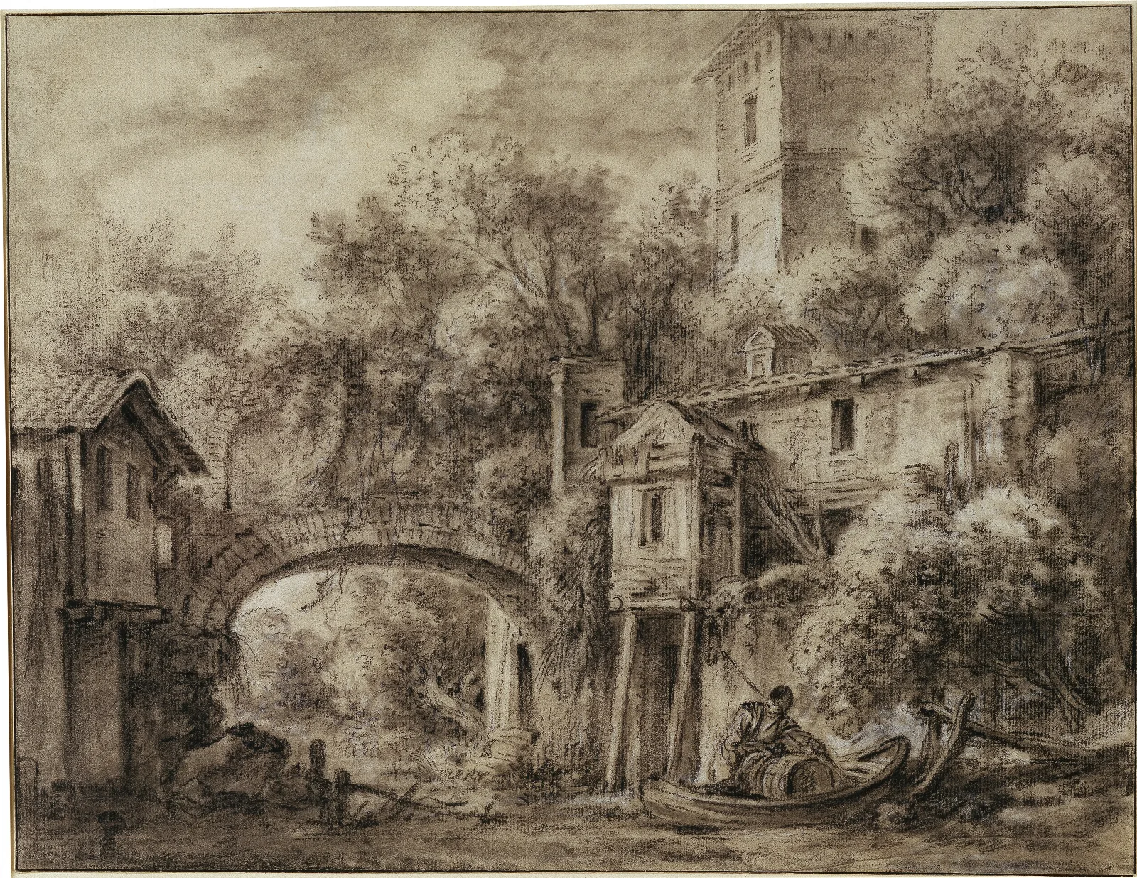 Architekturcapriccio Mit Der Muhle Von Quiquengrogne Bei Charenton Wall Art by François Boucher - Canvas Print