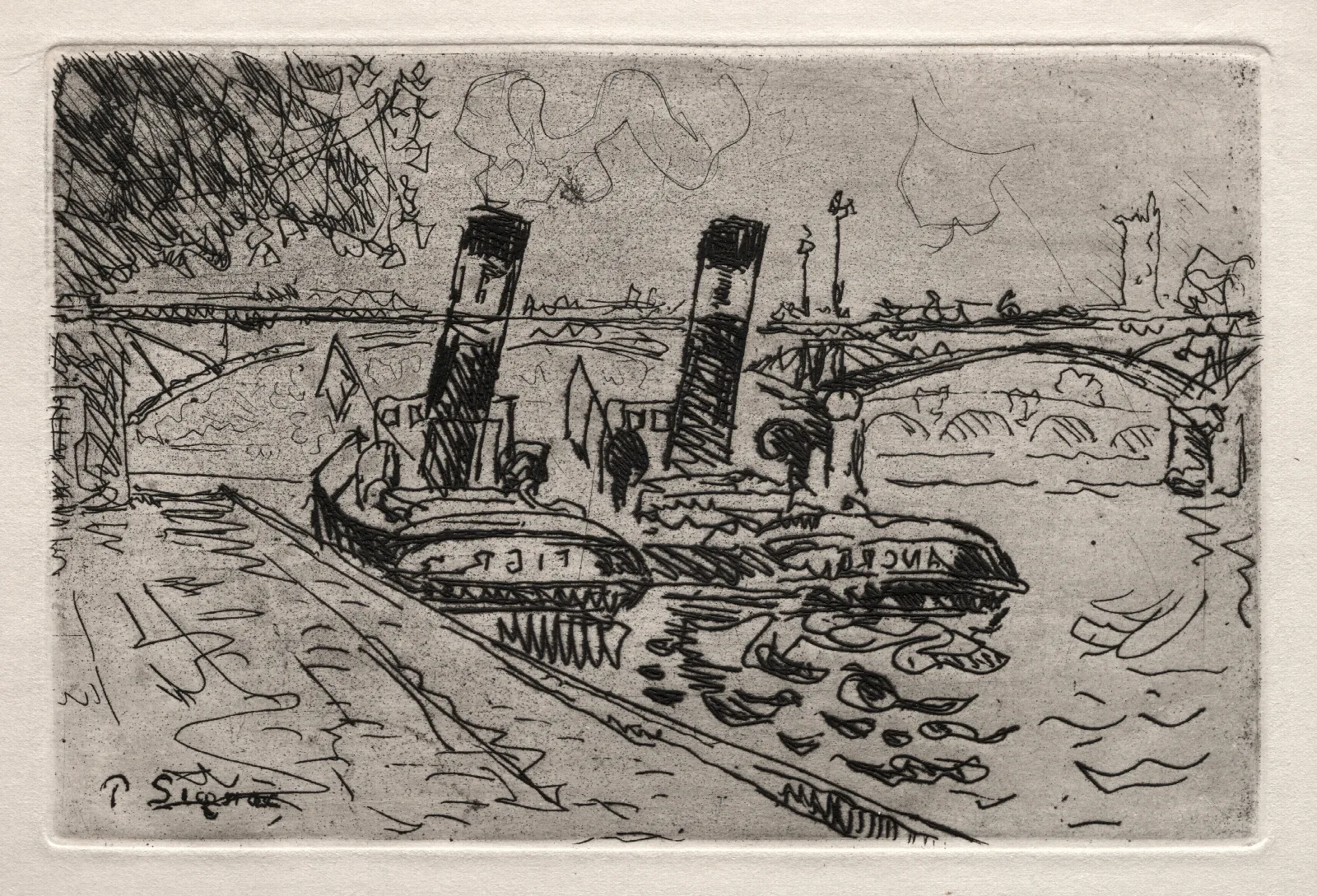 Paris Le Pont Des Arts Avec Remorqeurs Wall Art by Paul Signac - Canvas Print