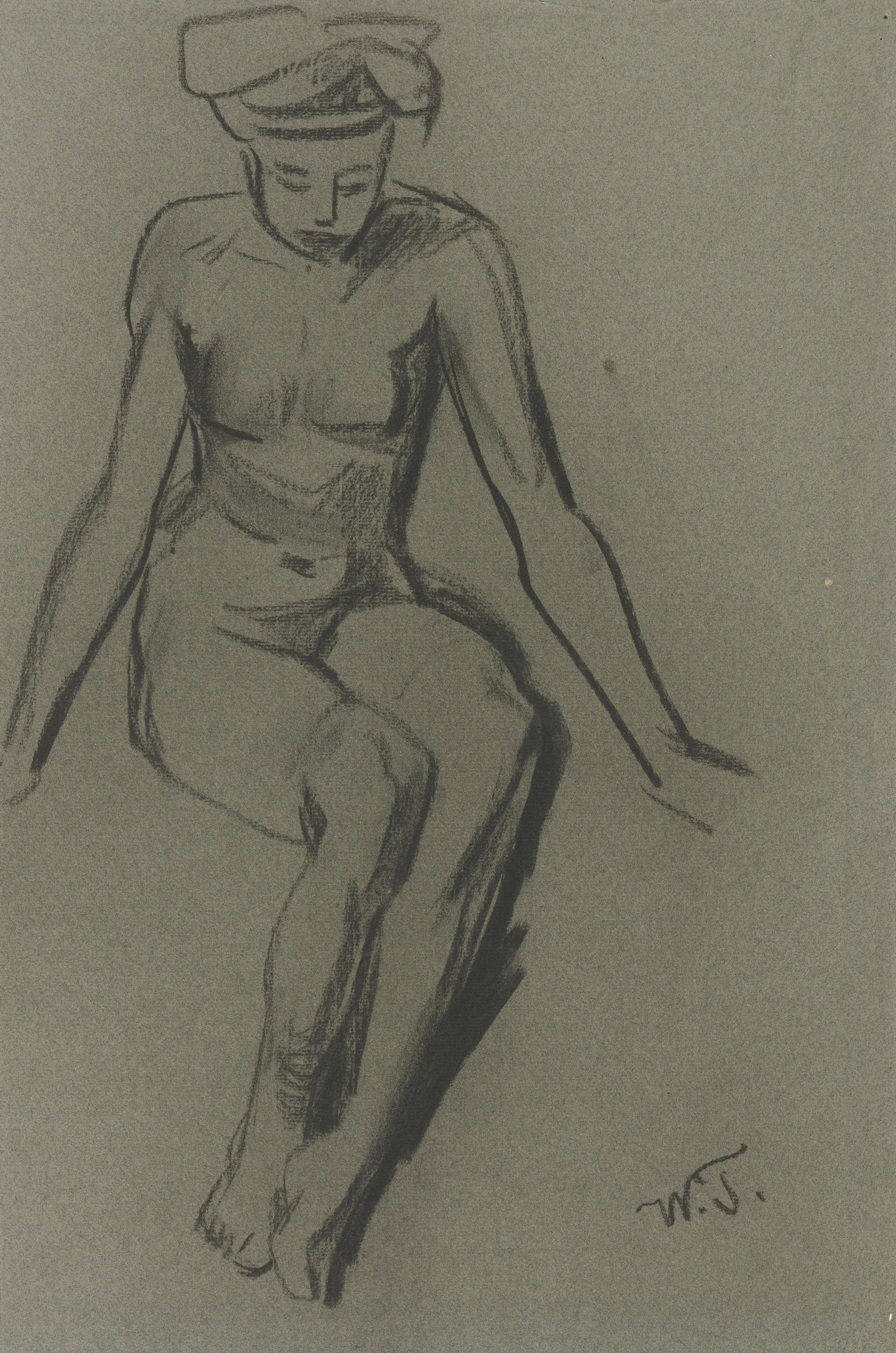 Sitting Female Nude 6 Wall Art by Wilhelm Trübner - Canvas Print