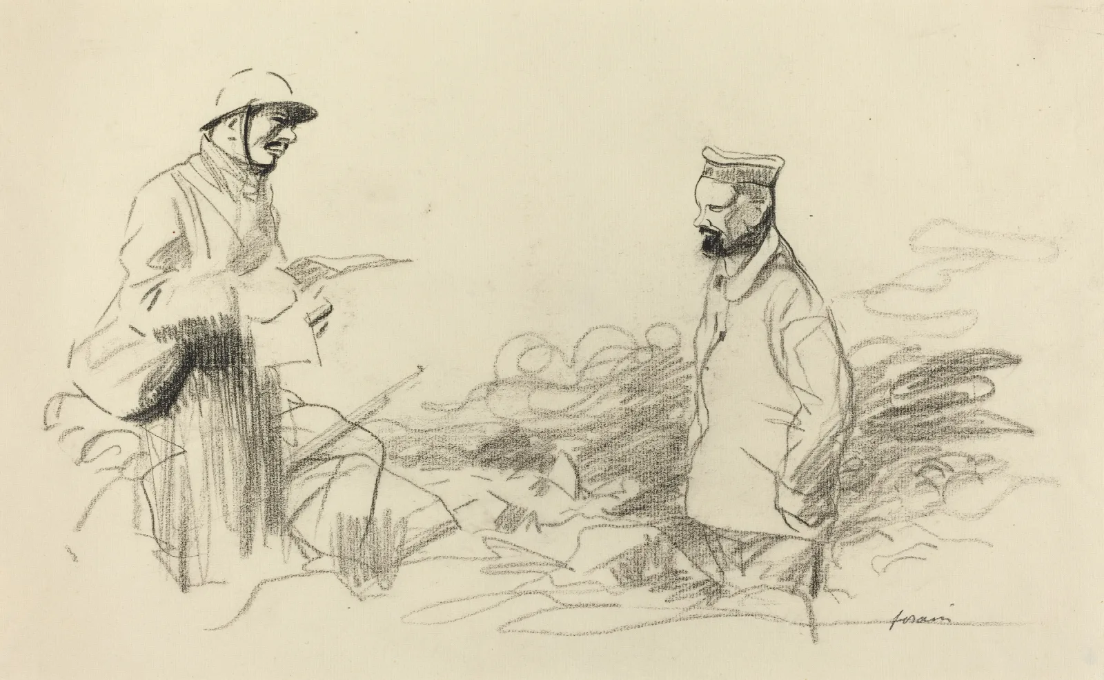 Poilu Acknowledging German Soldier Ii Wall Art by Jean-Louis Forain - Canvas Print