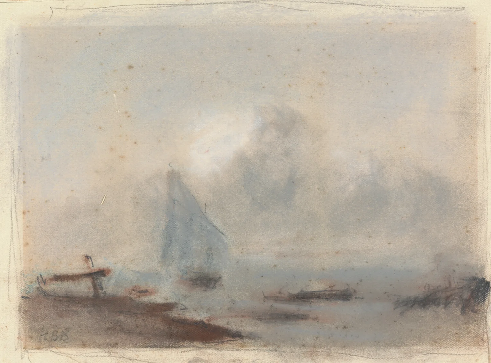 A Sailing Ship Near Shore Wall Art by Hercules Brabazon Brabazon - Canvas Print