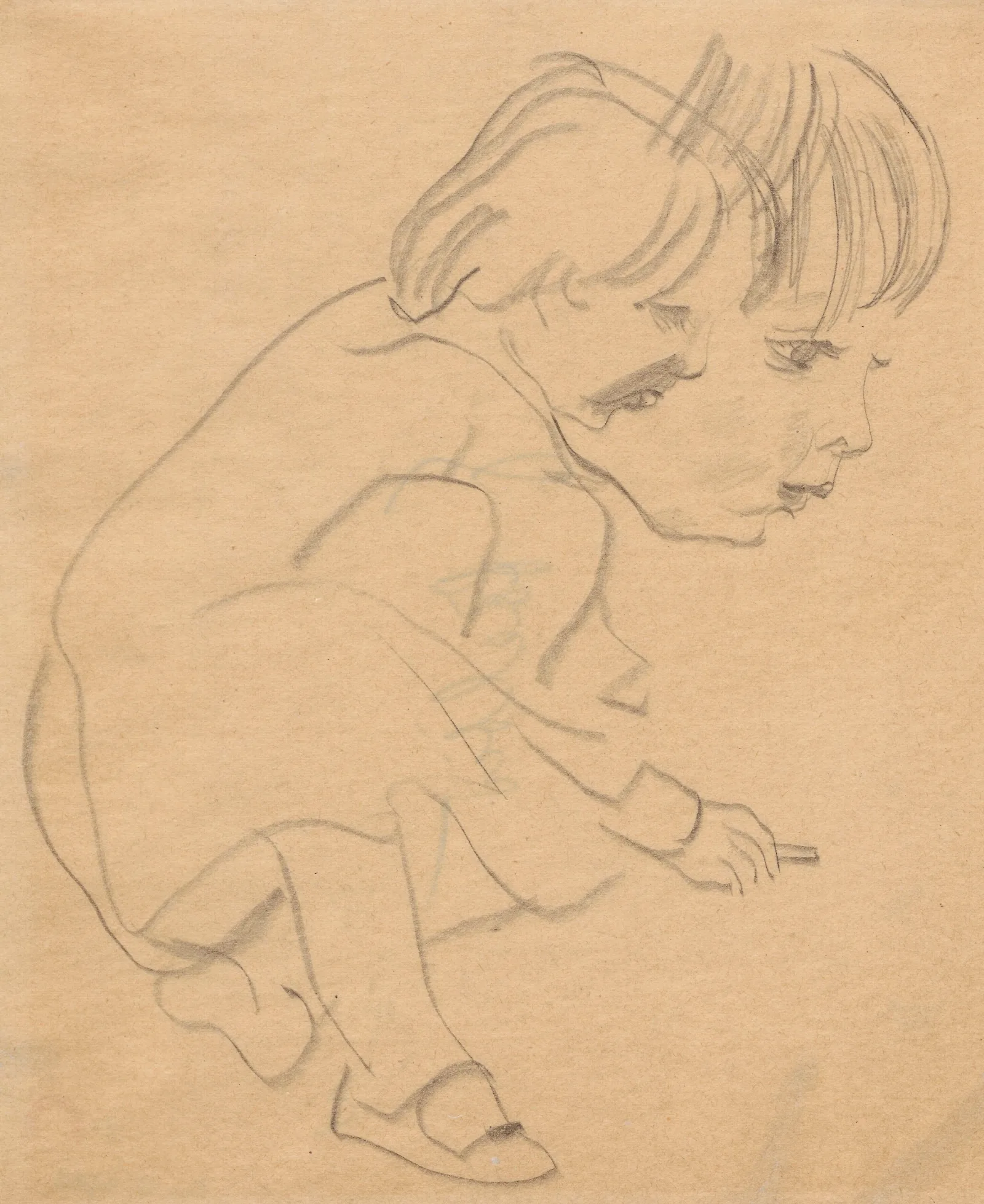 Crouching Child Nephew Alik Zdanevich Wall Art by Zygmunt Waliszewski - Canvas Print