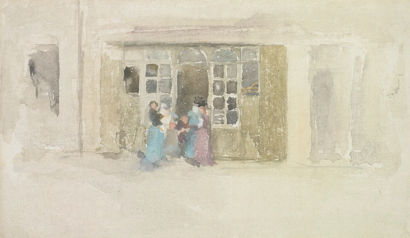 Women And Children Outside A Brittany Shop Wall Art by James Abbott McNeill Whistler - Canvas Print