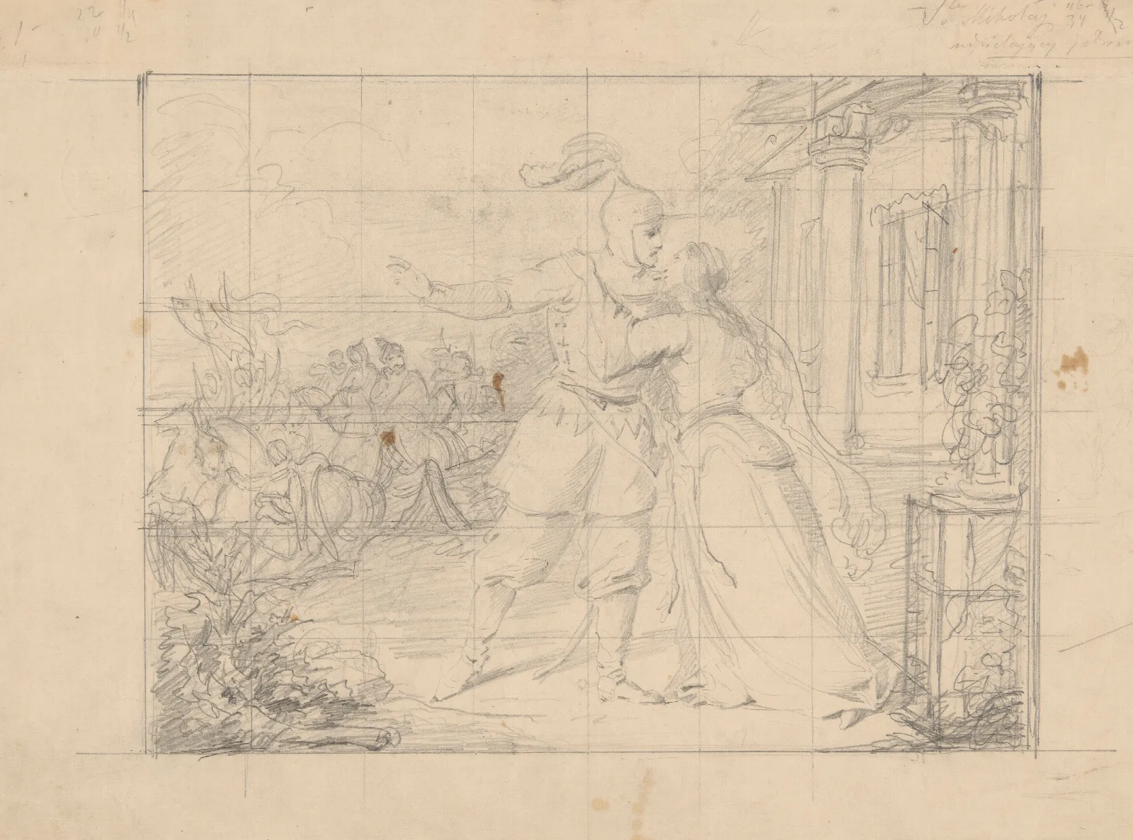 Sketch For The Painting Farewell To Waclaw With Maria The Theme Taken From The Poem Maria By Antoni Malczewski Wall Art by Józef Simmler - Canvas Print