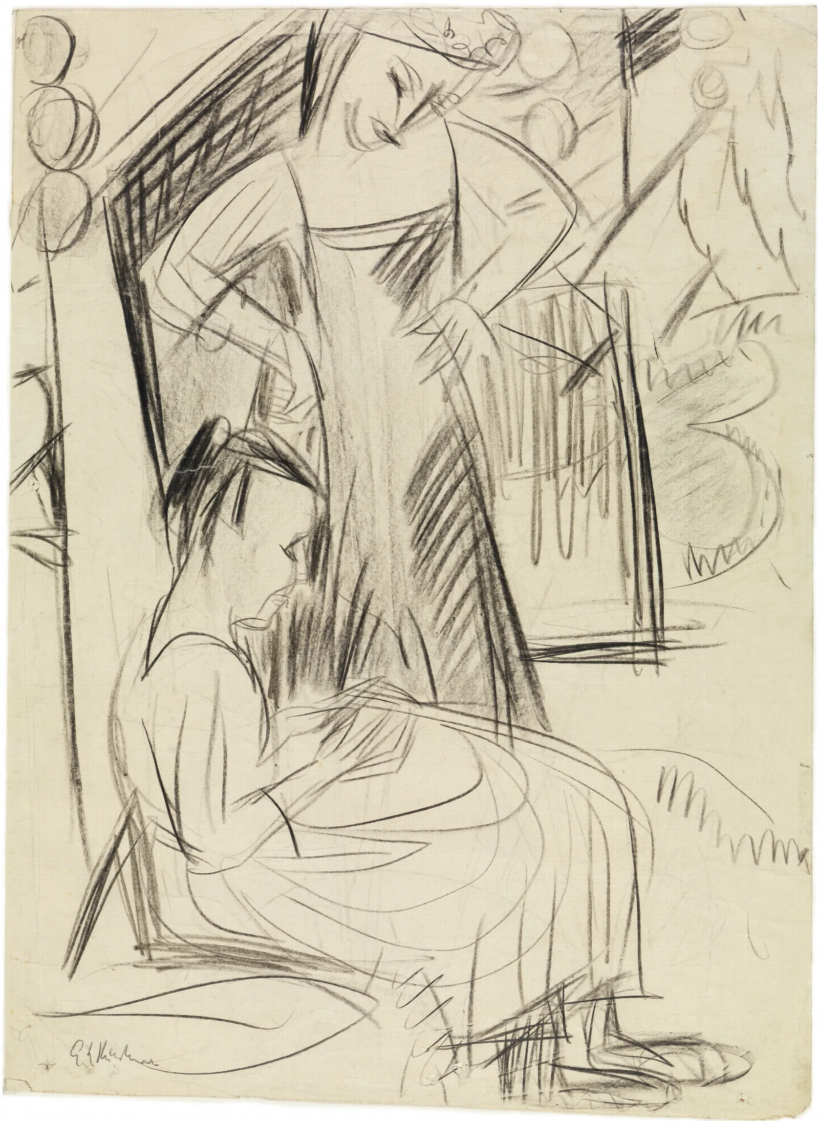 Zwei Madchen Vor Dem Haus Wall Art by Ernst Ludwig Kirchner - Canvas Print