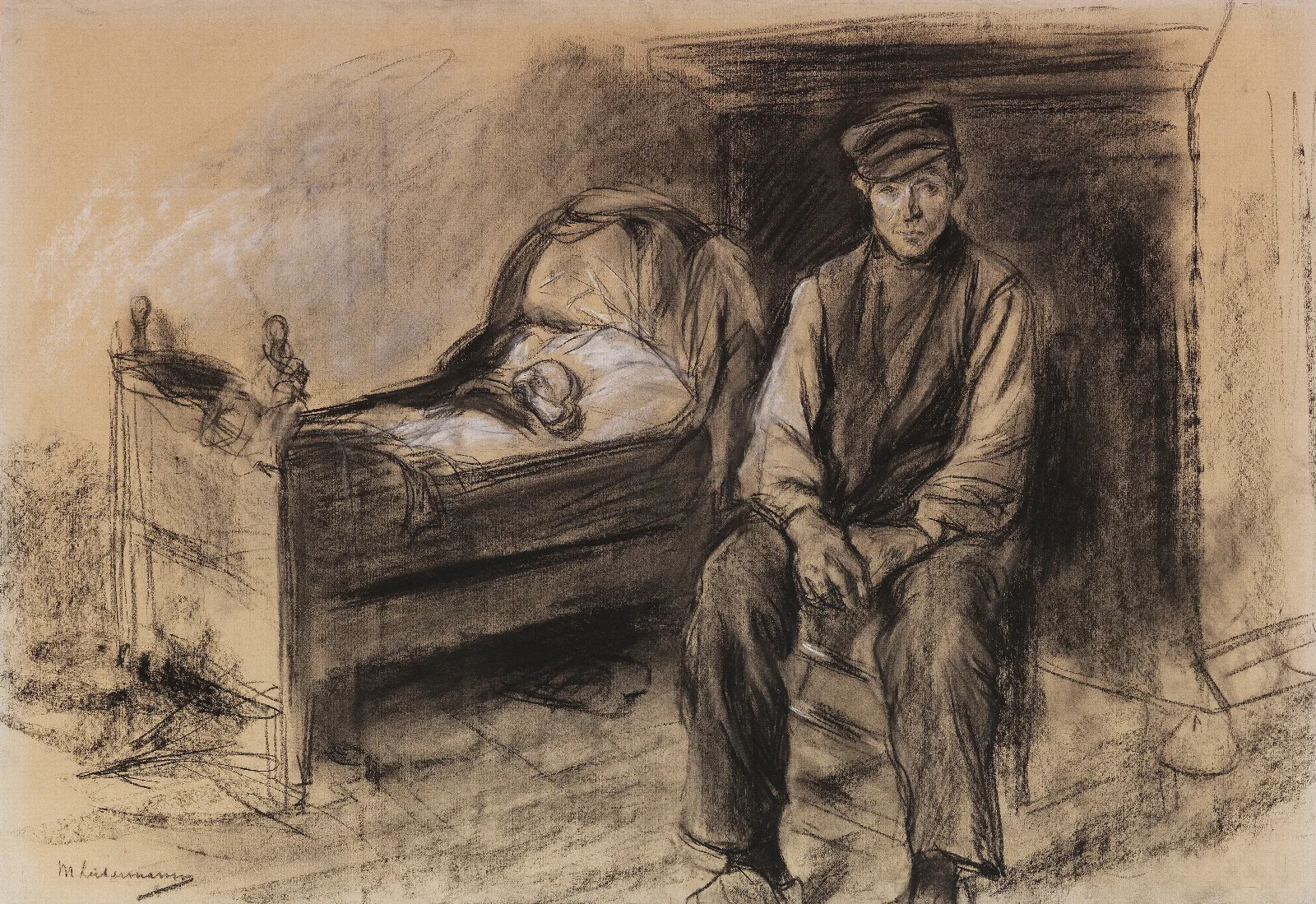 Bauer An Der Wiege Der Witwer Wall Art by Max Liebermann - Canvas Print