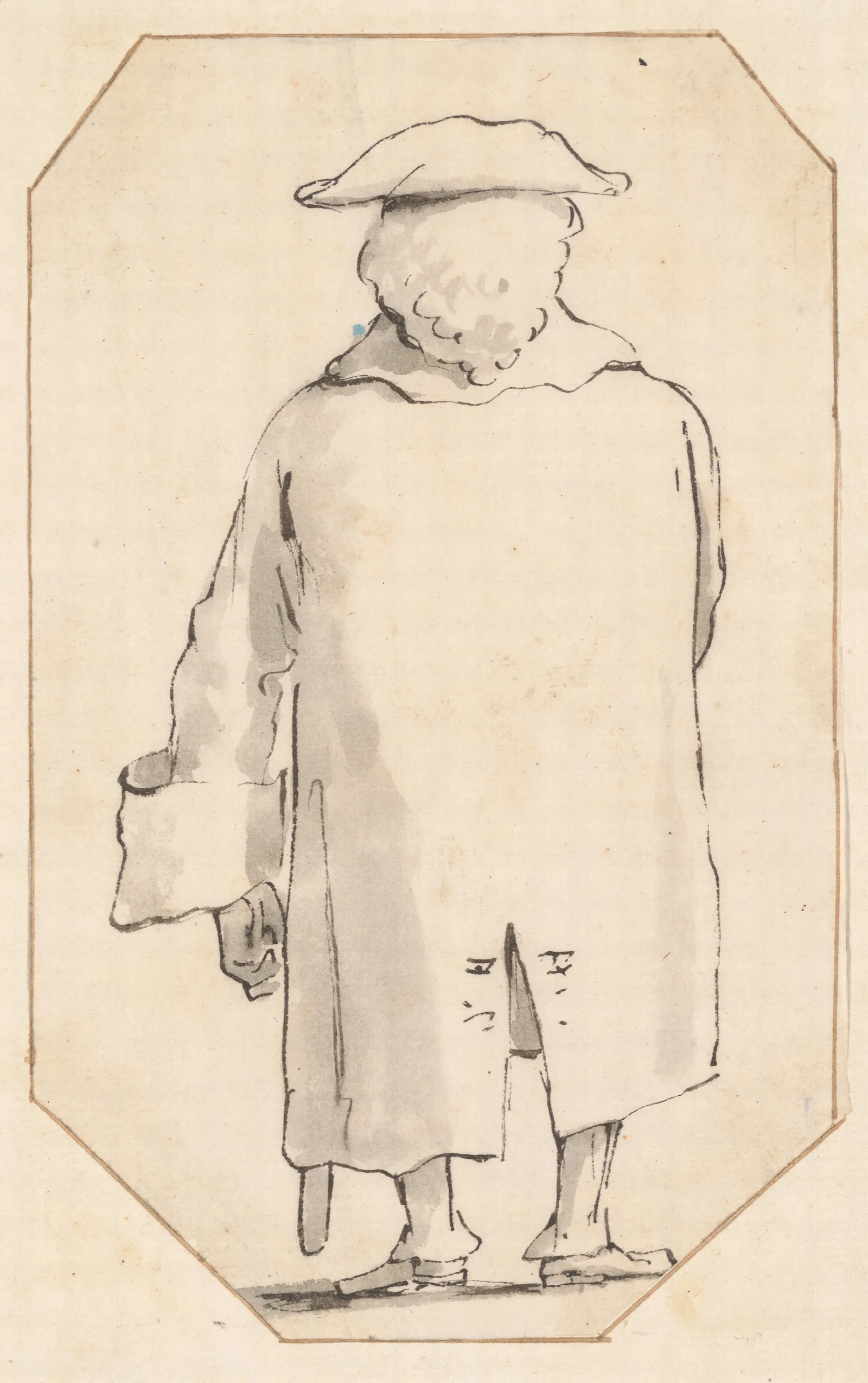 Caricature Of A Man Wearing A Wig And A Tricorne Seen From Behind 2 Wall Art by Giovanni Battista Tiepolo - Canvas Print