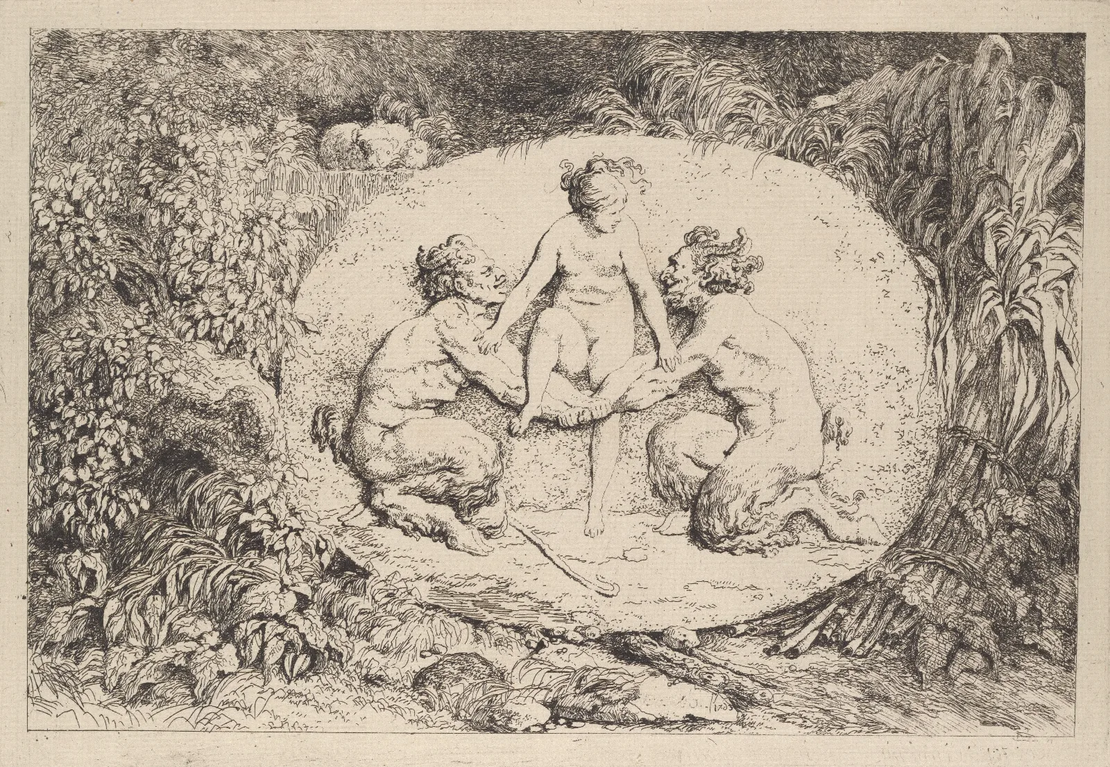 Nymph Supported By Two Satyrs Wall Art by Jean-Honoré Fragonard - Canvas Print