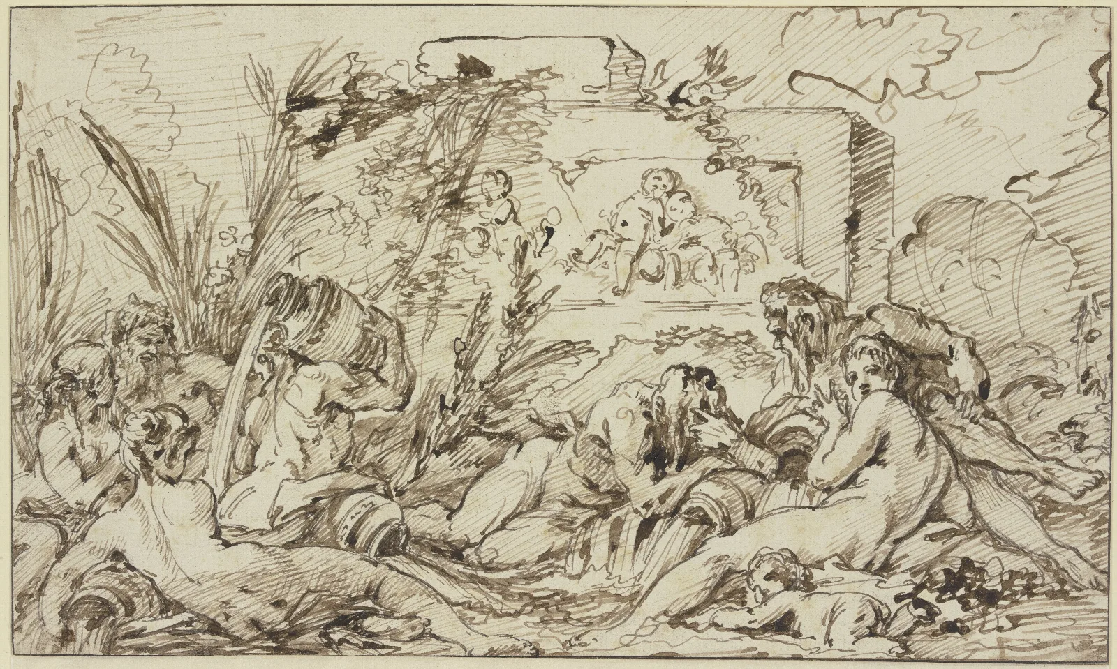Nymphs And River Gods Wall Art by François Boucher - Canvas Print