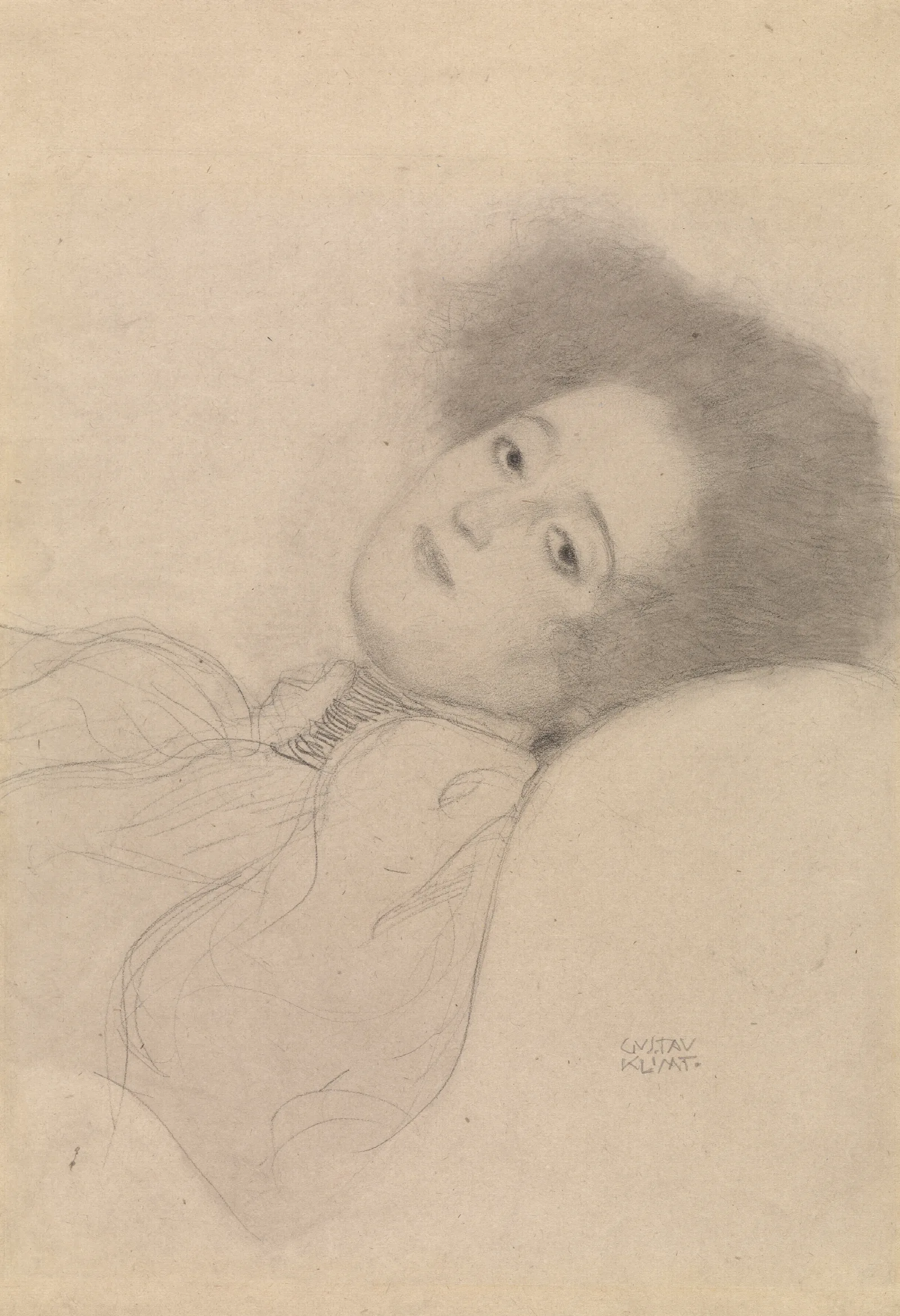 Portrait Of A Young Woman Reclining Wall Art by Gustav Klimt - Canvas Print