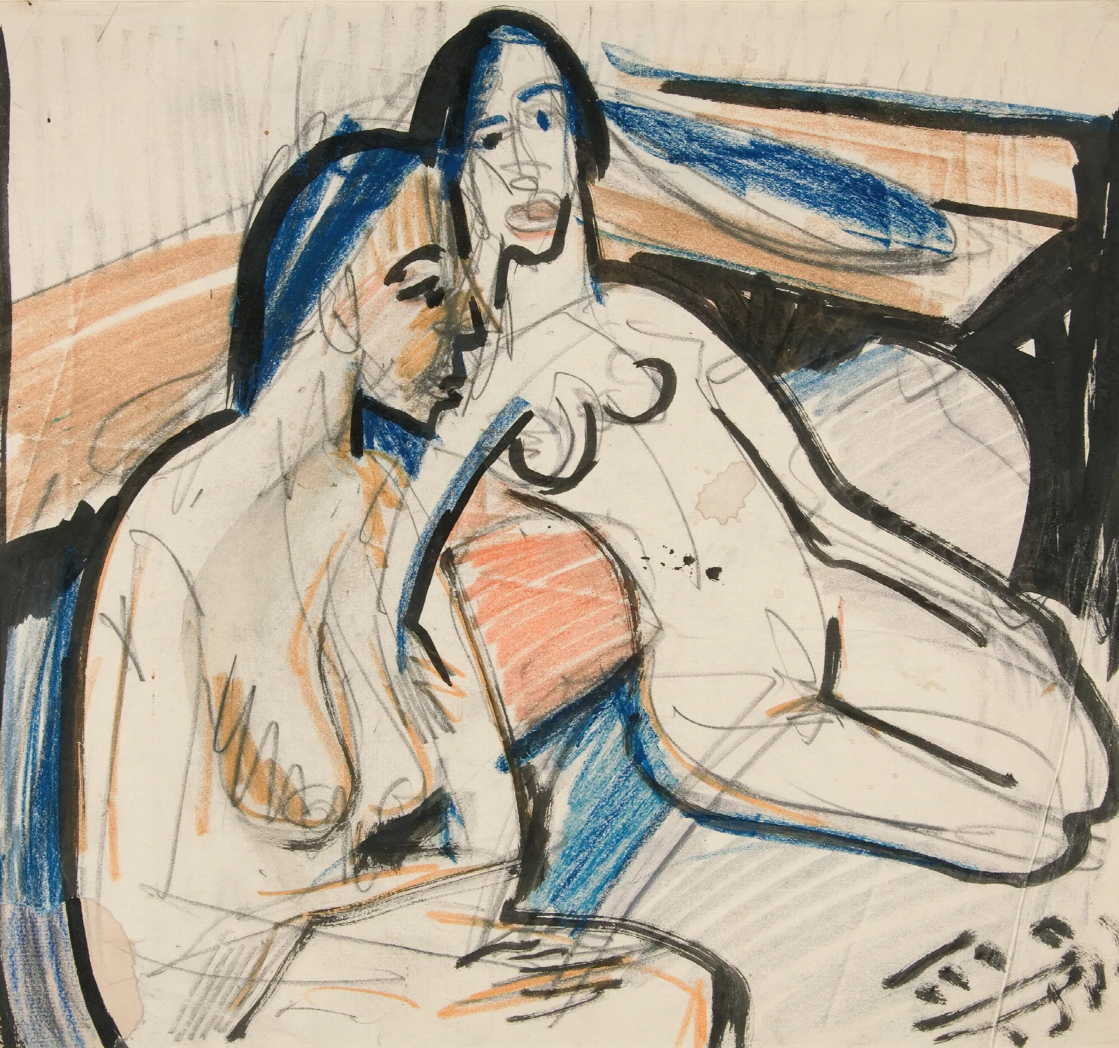 Two Seated Women In Studio Wall Art by Ernst Ludwig Kirchner - Canvas Print