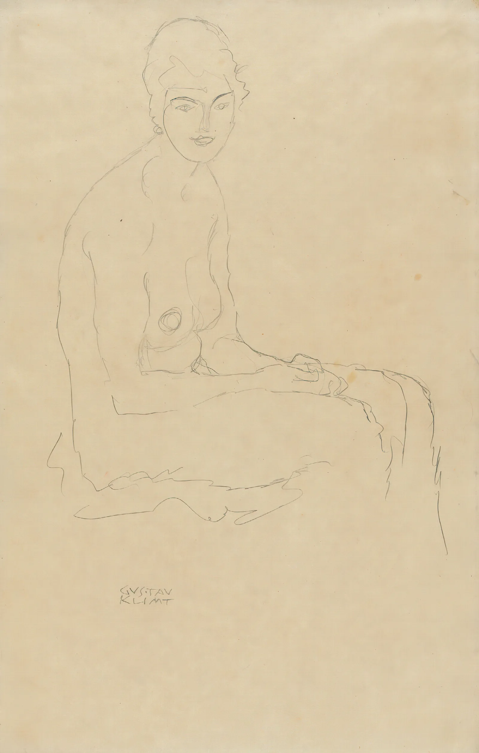 Sitzender Akt Nach Rechts Wall Art by Gustav Klimt - Canvas Print