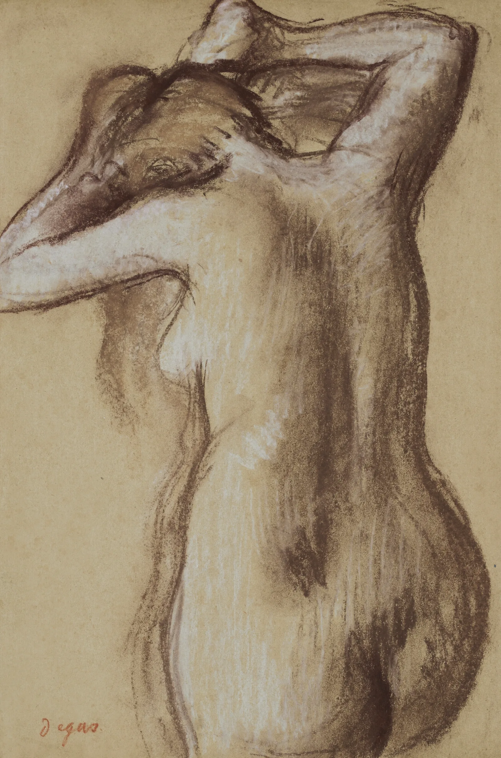 Jeune Femme Nue Se Coiffant Wall Art by Edgar Degas - Canvas Print