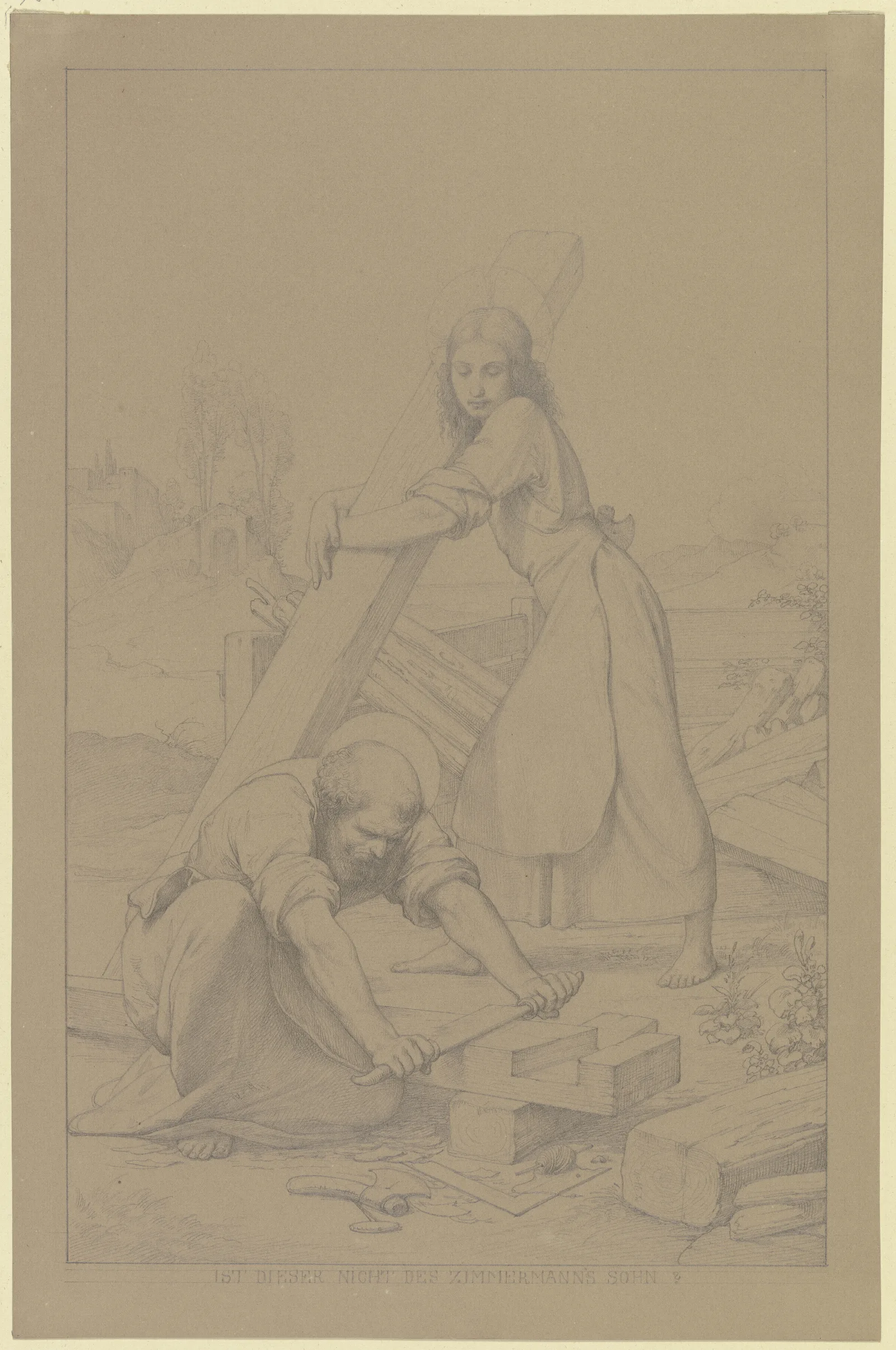 Der Heilige Joseph Und Jesus Als Zimmerleute Wall Art by Eduard von Steinle - Canvas Print