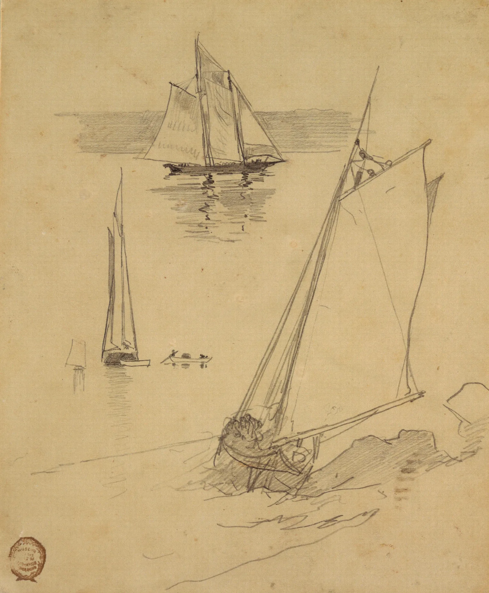 Three Sketches Of Schooners Wall Art by Winslow Homer - Canvas Print