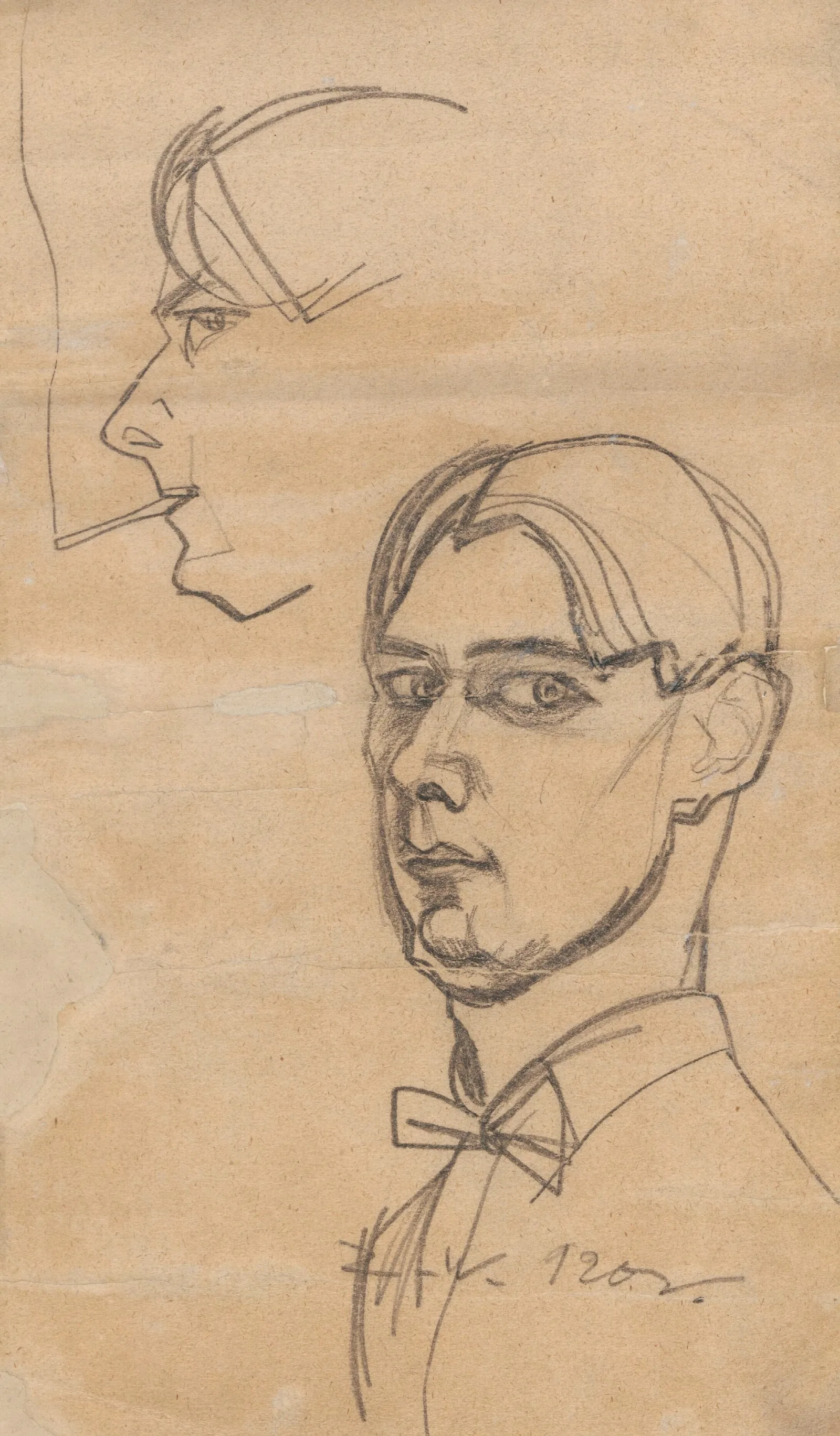 Self Portrait And Sketch Of A Head With A Cigarette Wall Art by Zygmunt Waliszewski - Canvas Print