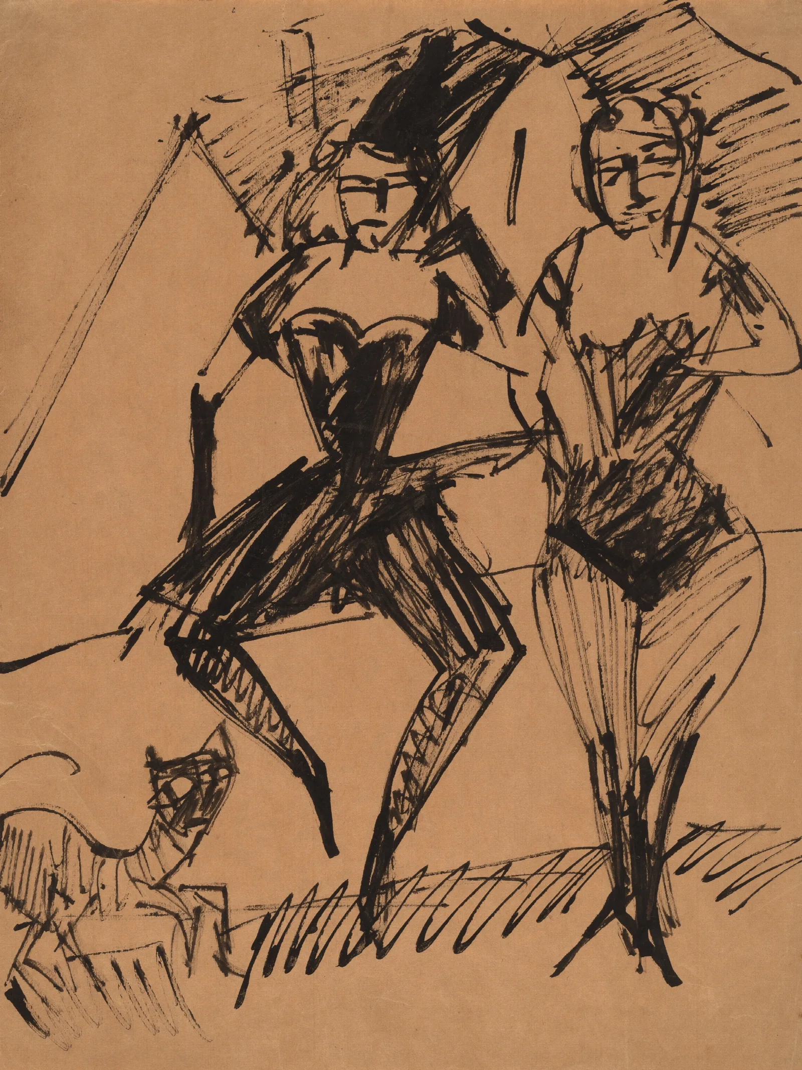 Two Dancers With A Cat Wall Art by Ernst Ludwig Kirchner - Canvas Print