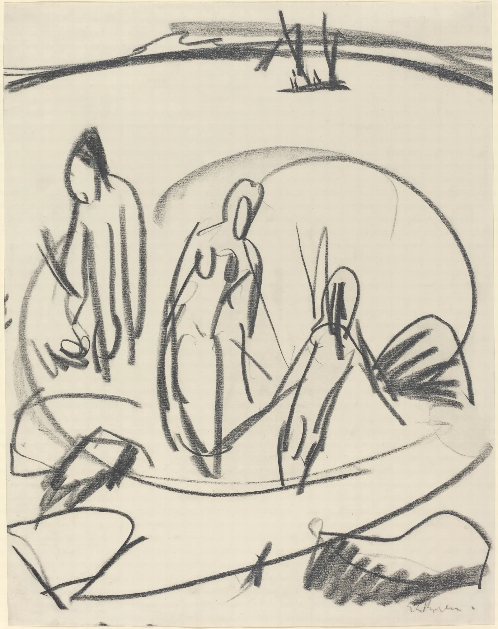 Three Bathers In The Sea Wall Art by Ernst Ludwig Kirchner - Canvas Print