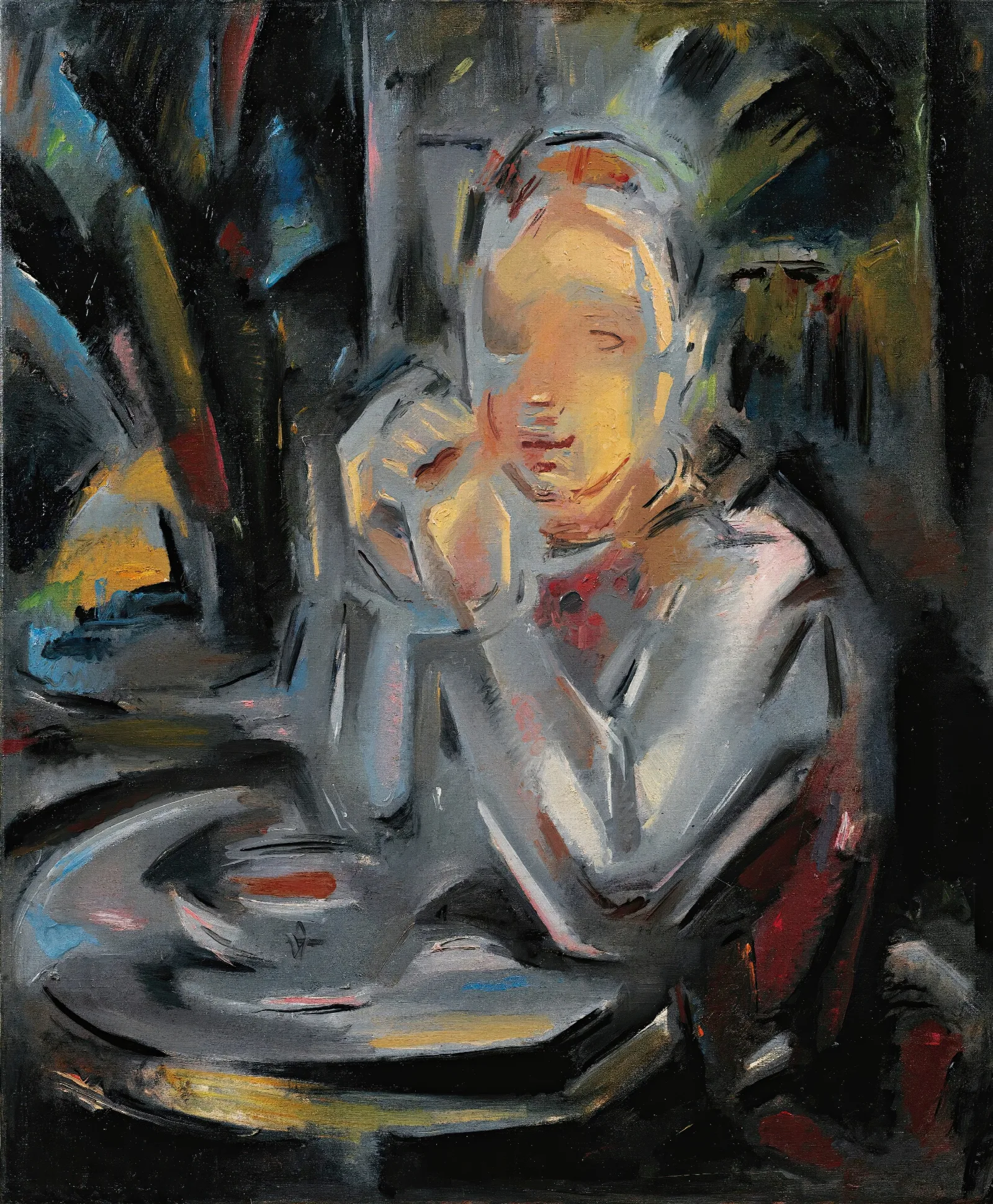 Jeune Assis A Table Face A Une Tasse Wall Art by María Blanchard - Canvas Print