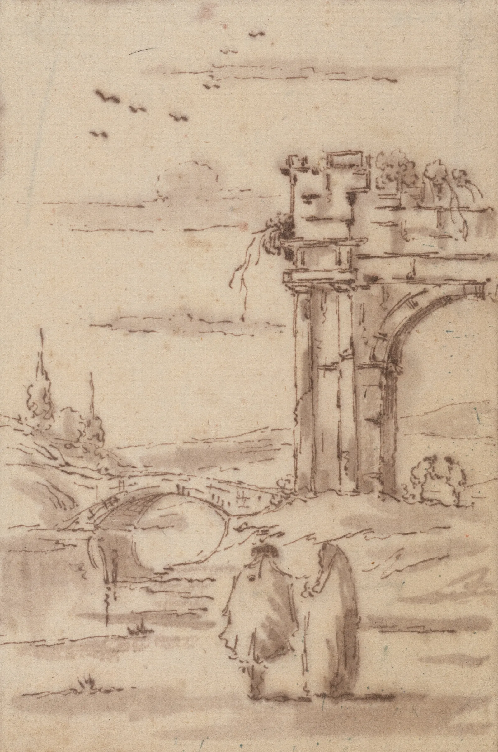 Two Figures In A Landscape With Ruins Wall Art by Francesco Guardi - Canvas Print