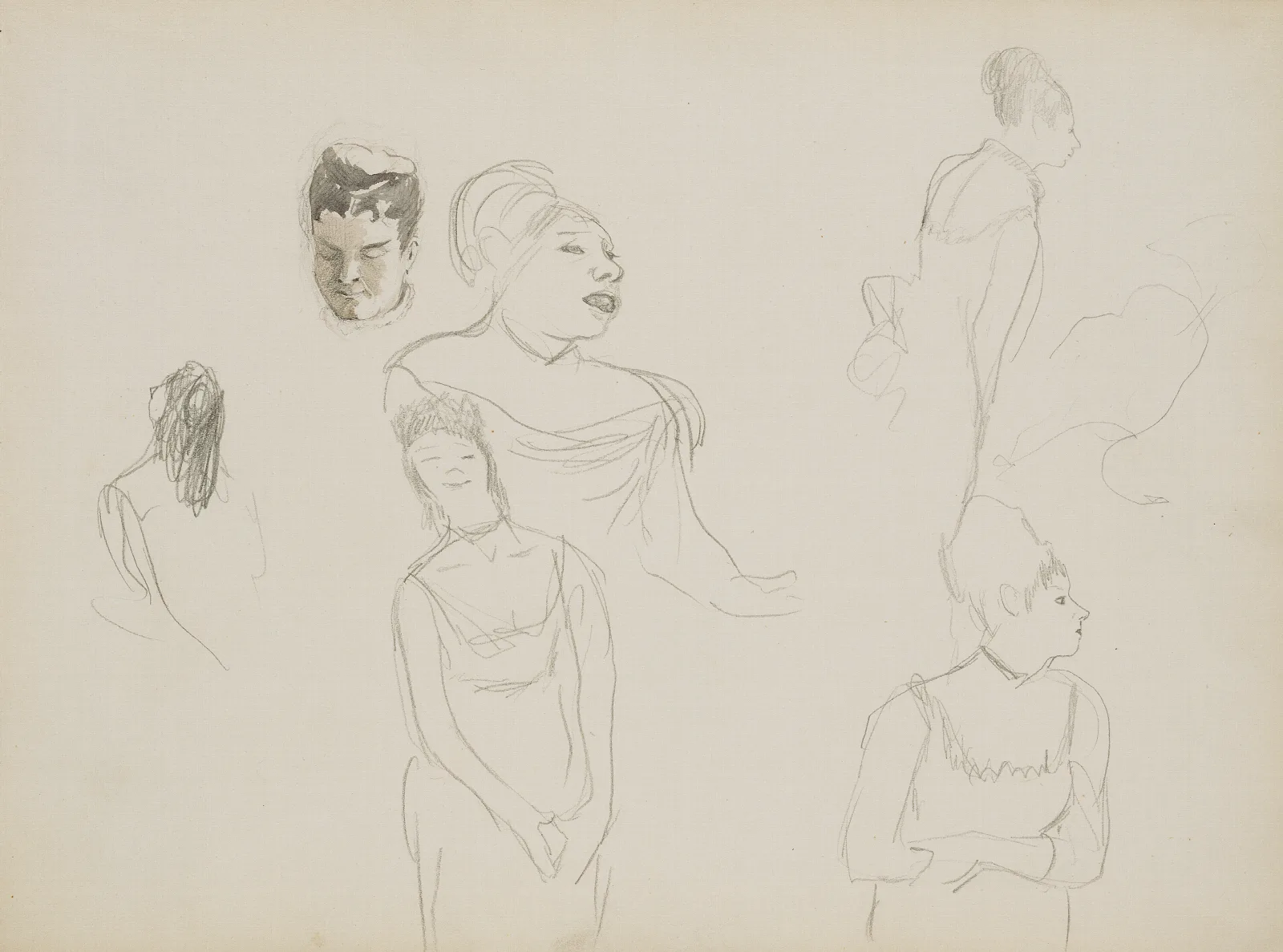 Sketches Of Cafe Singers Wall Art by Edgar Degas - Canvas Print