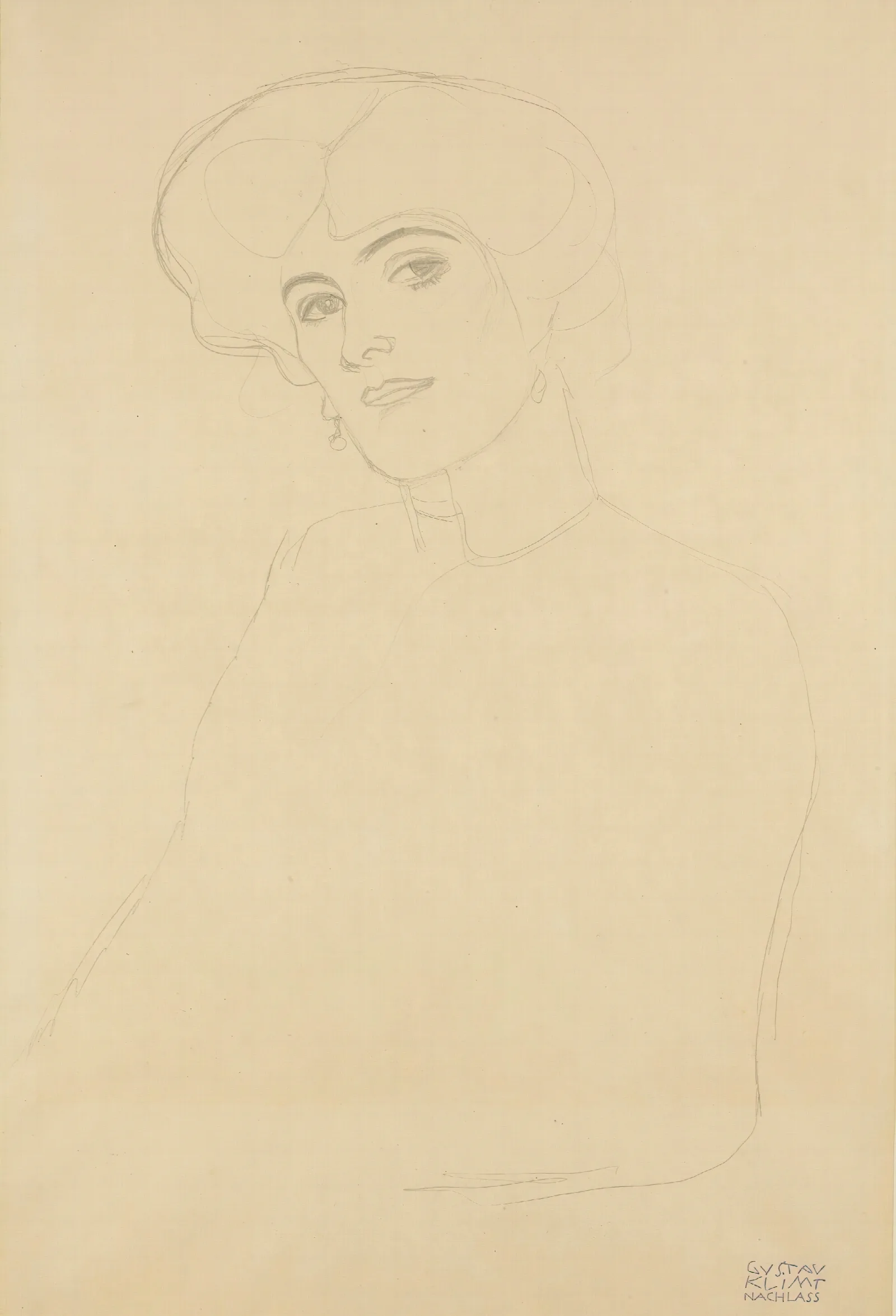 Damenbrustbild Im Dreiviertelprofil Nach Links Bust Of A Woman In Three Quarter Profile To The Left Wall Art by Gustav Klimt - Canvas Print
