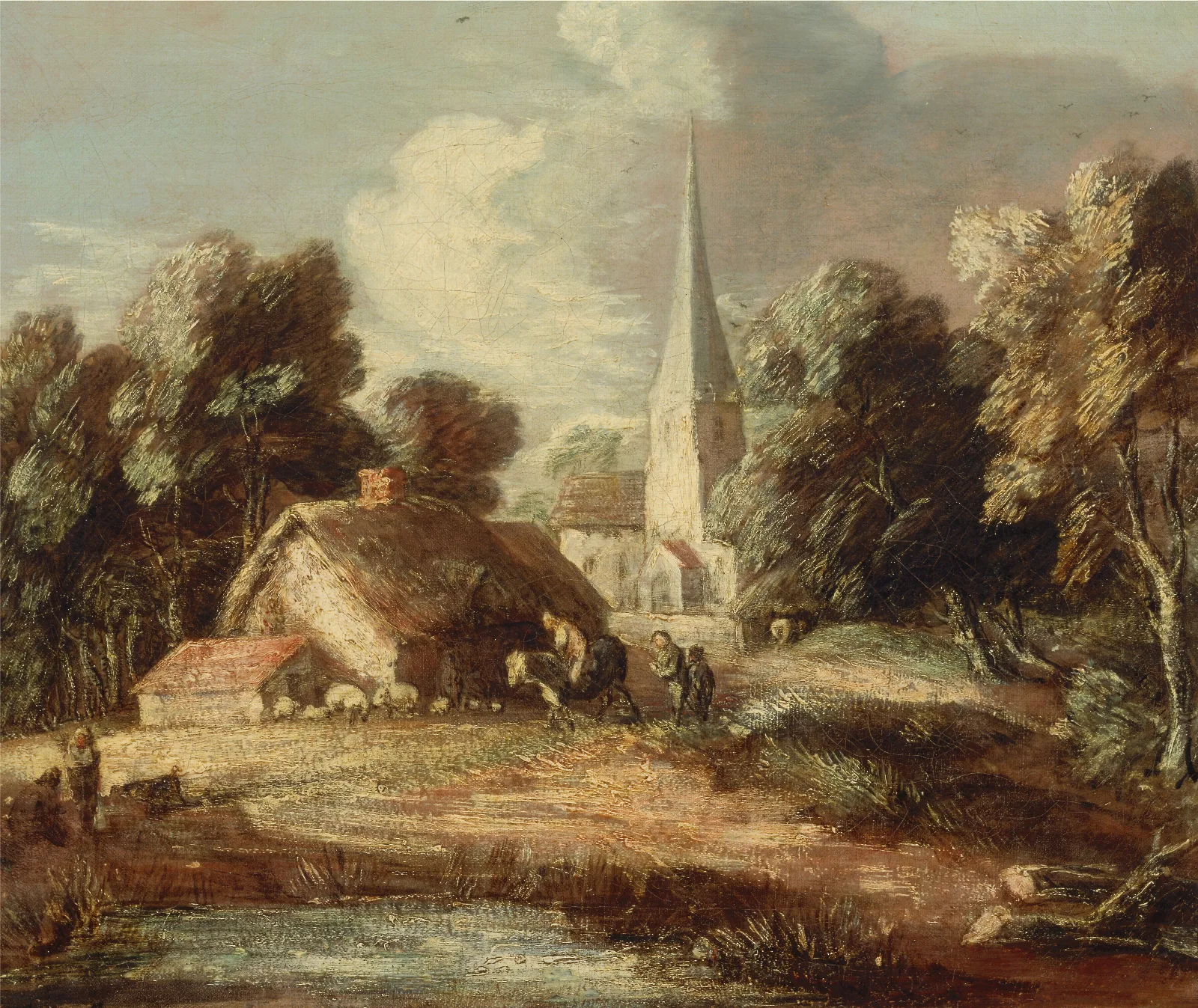 Landscape With Cottage And Church Wall Art by Thomas Gainsborough - Canvas Print