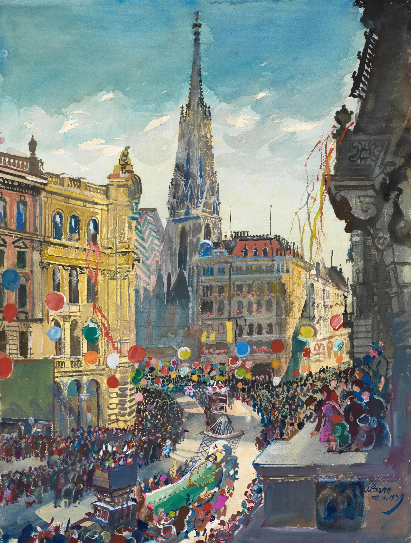 Faschingszug In Wien Am 18 Februar 1939 Wall Art by Oskar Laske - Canvas Print
