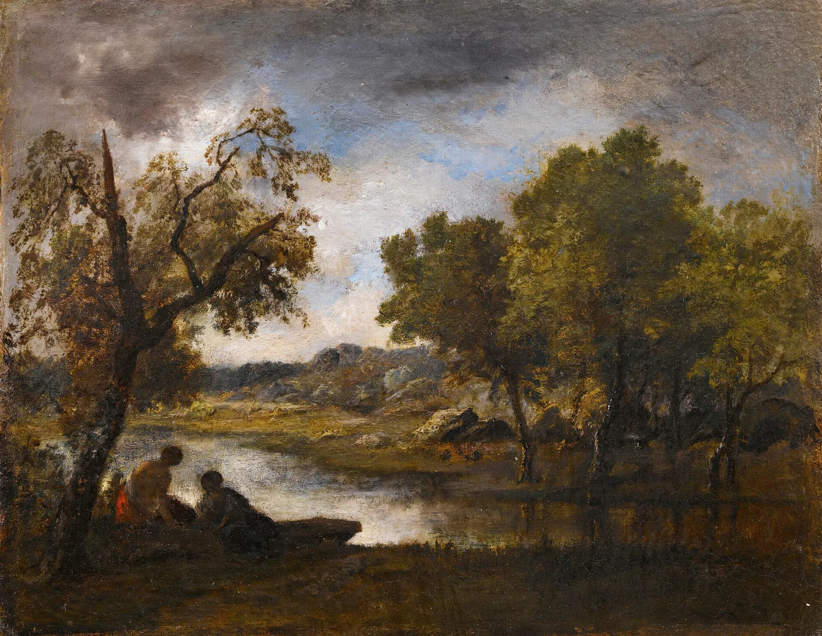 Two Bathers On The Bank Of A Lake Wall Art by Narcisse-Virgile Diaz de La Peña - Canvas Print