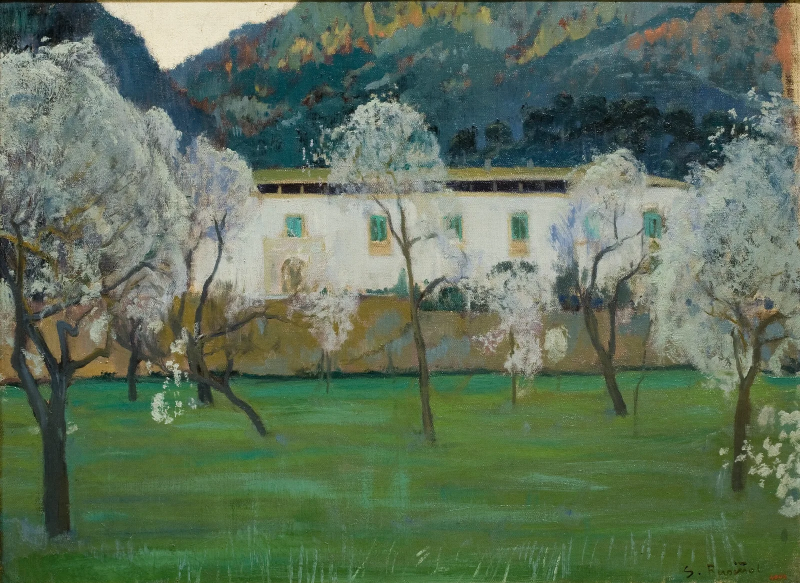 White Farmhouse Bunyola Majorca Wall Art by Santiago Rusiñol - Canvas Print