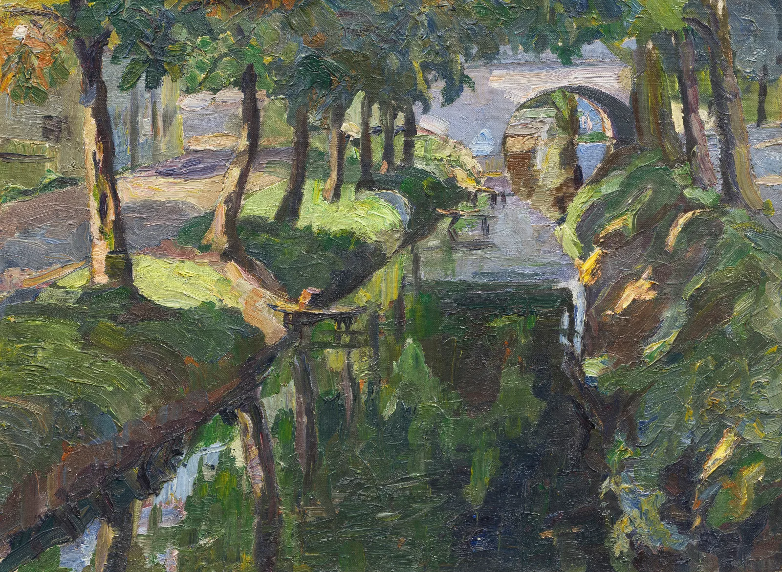 Mit Kastanien Bestandener Kanal Wall Art by Hermann Stenner - Canvas Print