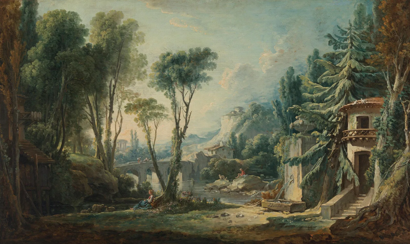 Hirtenlandschaft Mit Fluss Wall Art by François Boucher - Canvas Print
