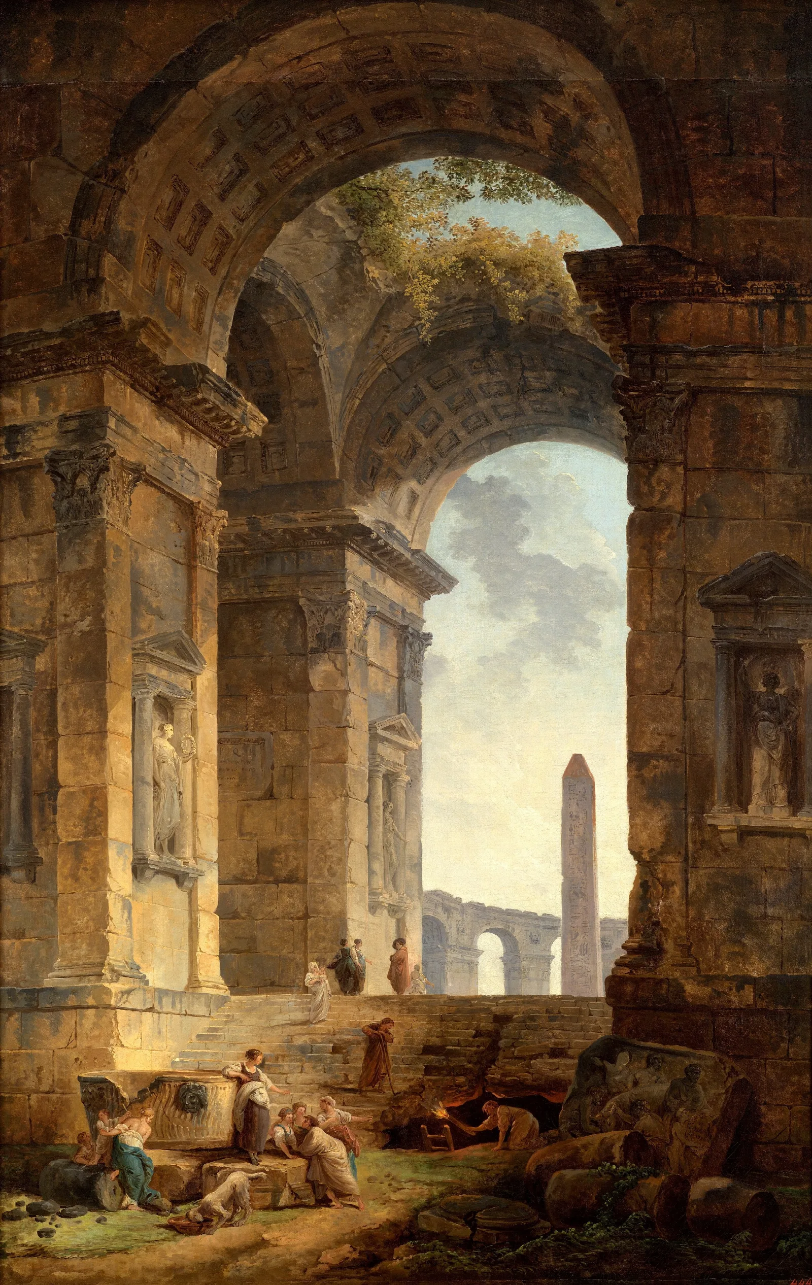 Ruins With An Obelisk In The Distance Wall Art by Hubert Robert - Canvas Print