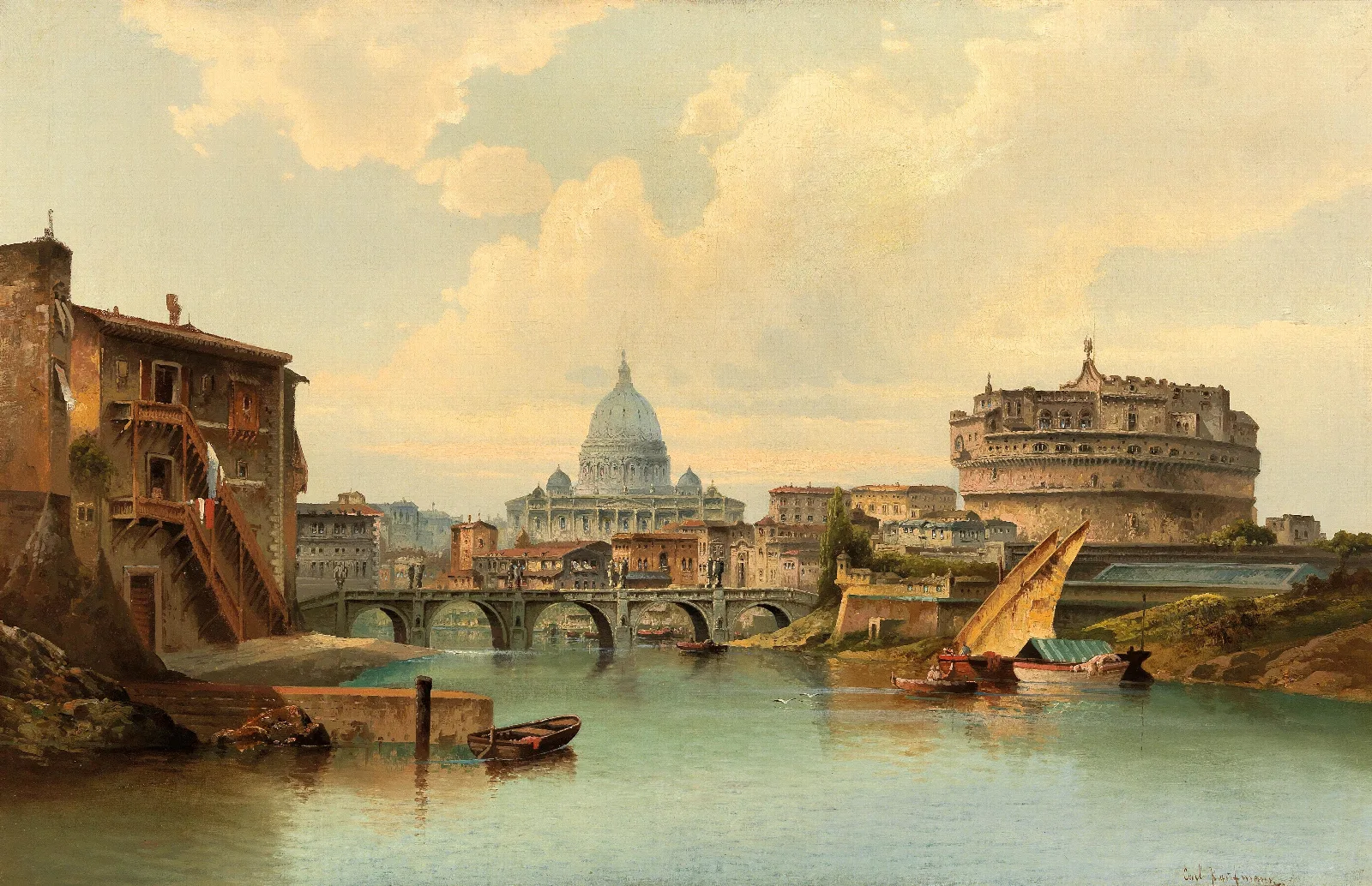 Rome View Of Castel Santangelo Wall Art by Karl Kaufmann - Canvas Print