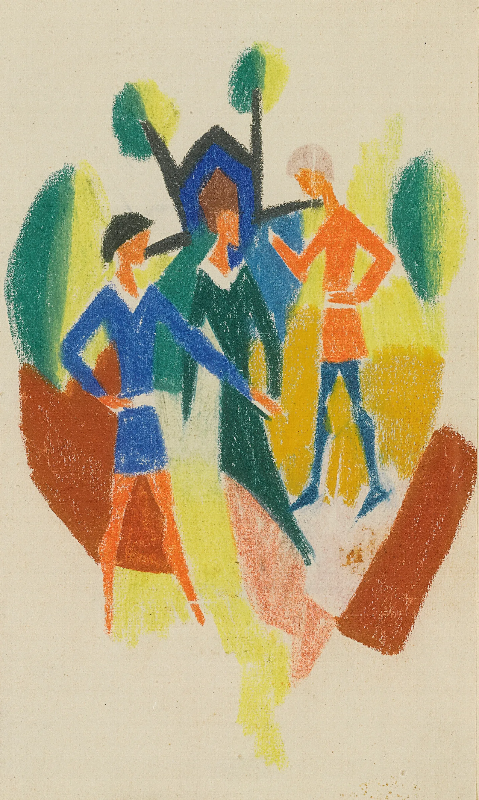 Zwei Manner Und Frau Stickerei Two Men And A Woman Embroidery Wall Art by August Macke - Canvas Print