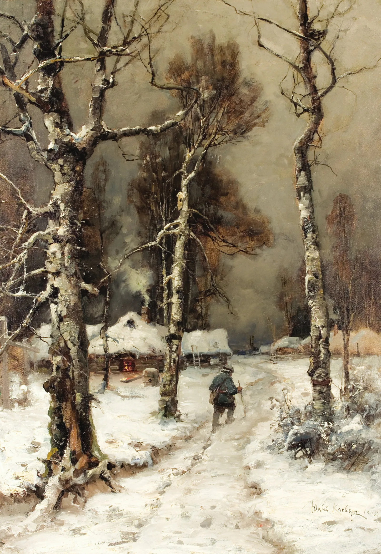 Homeward Bound Through A Wintry Forest Wall Art by Julius Sergius Klever - Canvas Print