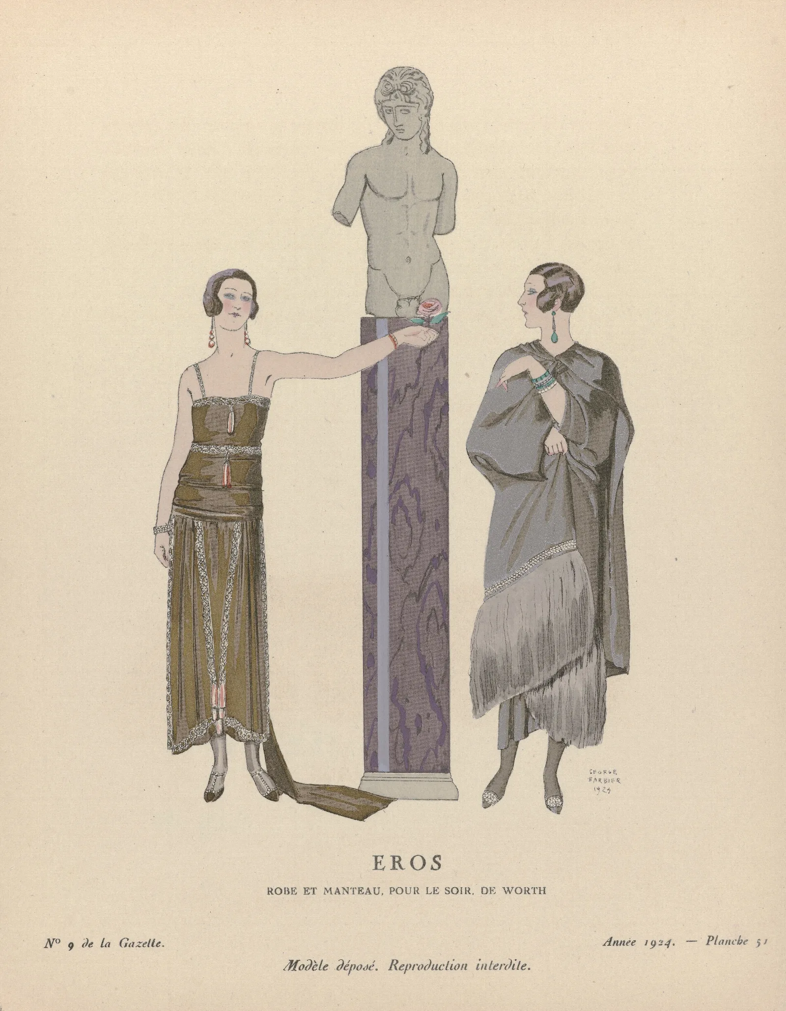 Gazette Du Bon Ton Eros Robe Et Manteau Pour Le Soir De Worth Wall Art by George Barbier - Canvas Print