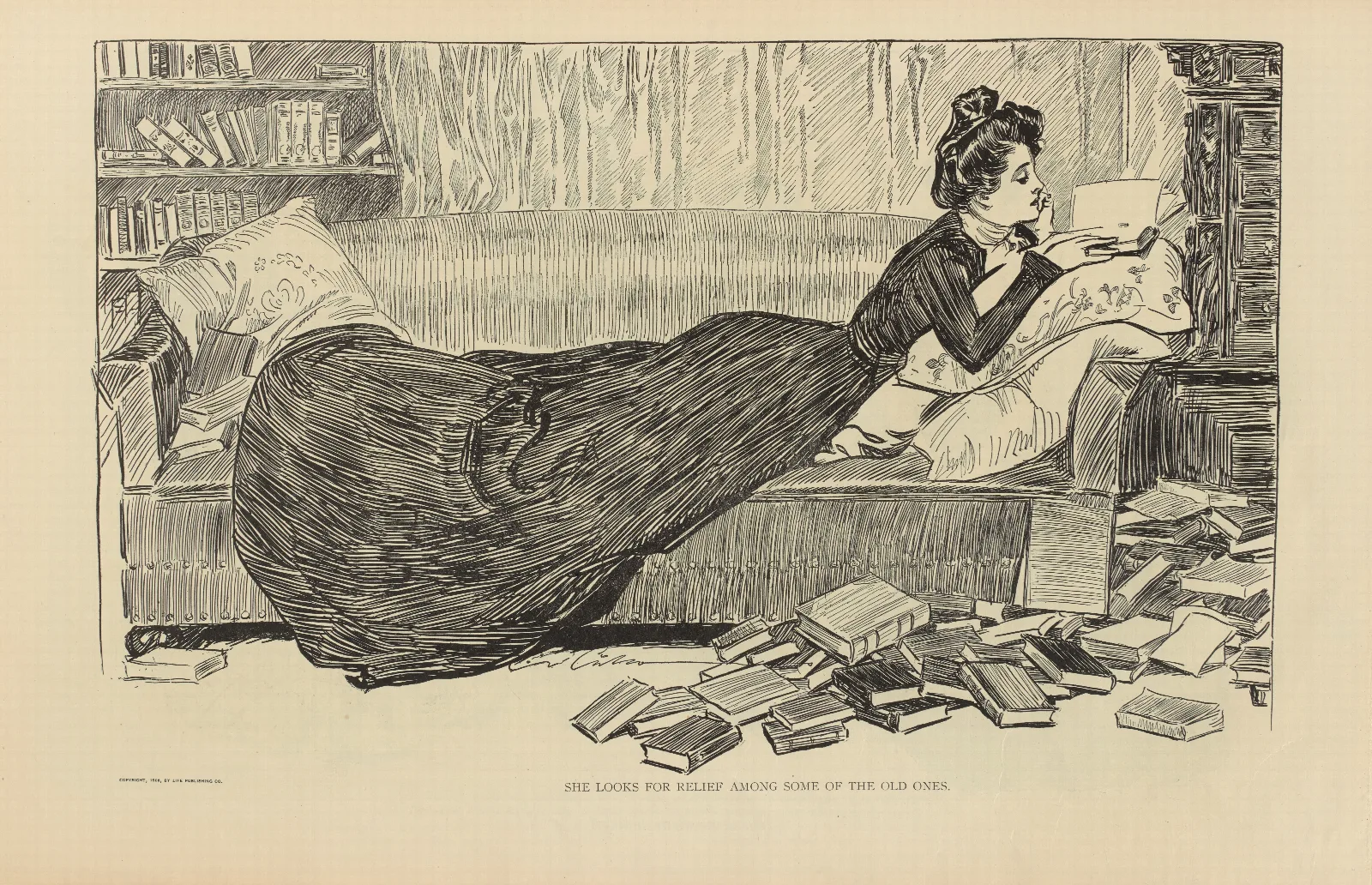 She Looks For Relief Among Some Of The Old Ones Wall Art by Charles Dana Gibson - Canvas Print