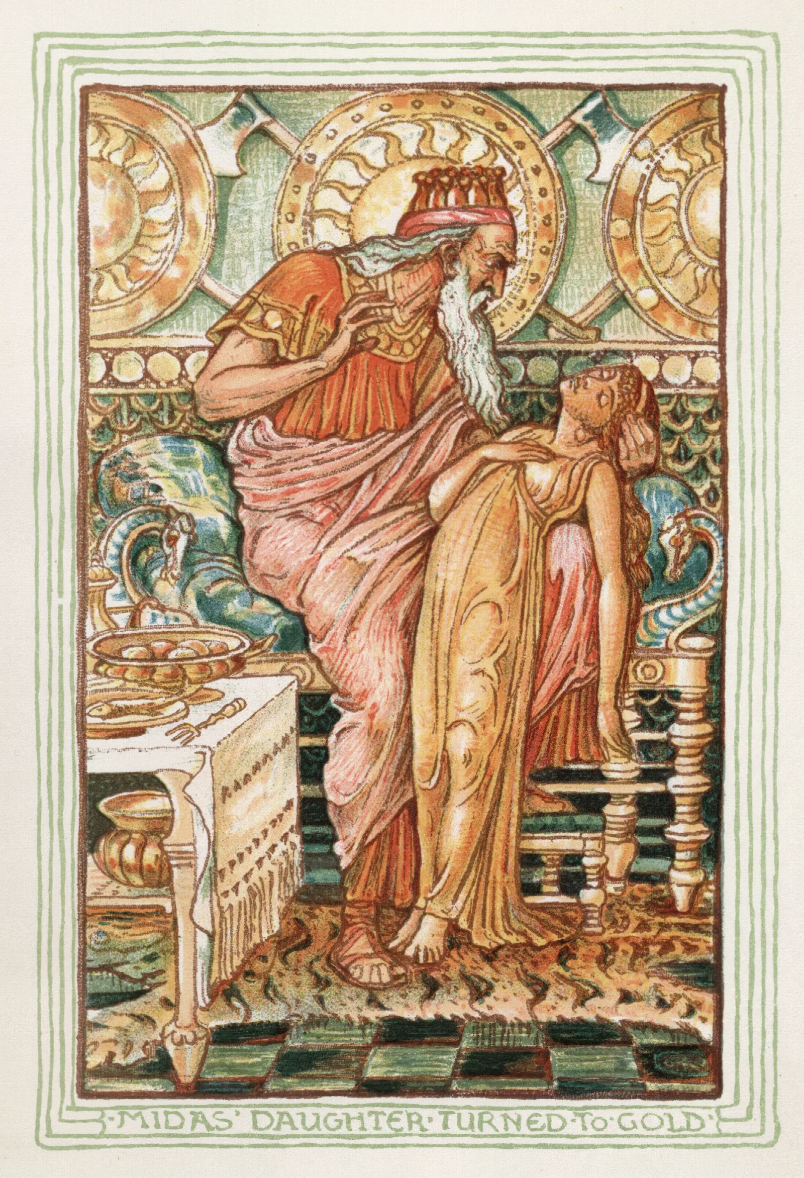 Midas Daughter Turned To Gold Wall Art by Walter Crane - Canvas Print