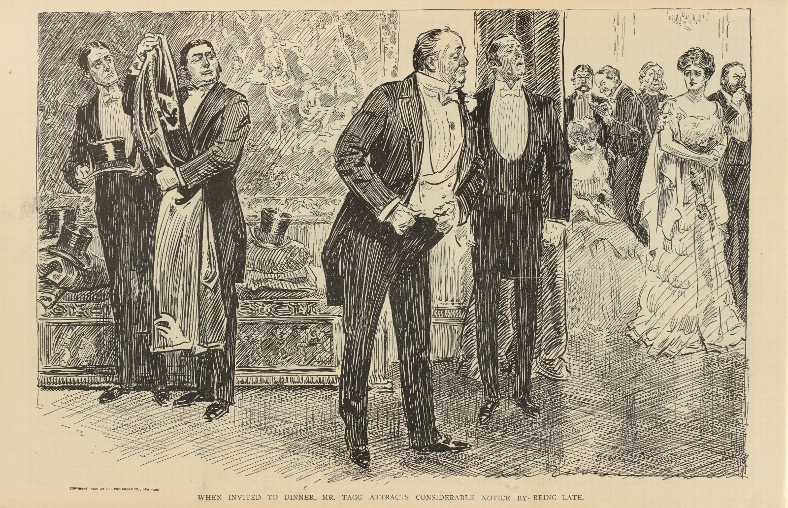When Invited To Dinner Mr Tagg Attracts Considerable Notice By Being Late Wall Art by Charles Dana Gibson - Canvas Print