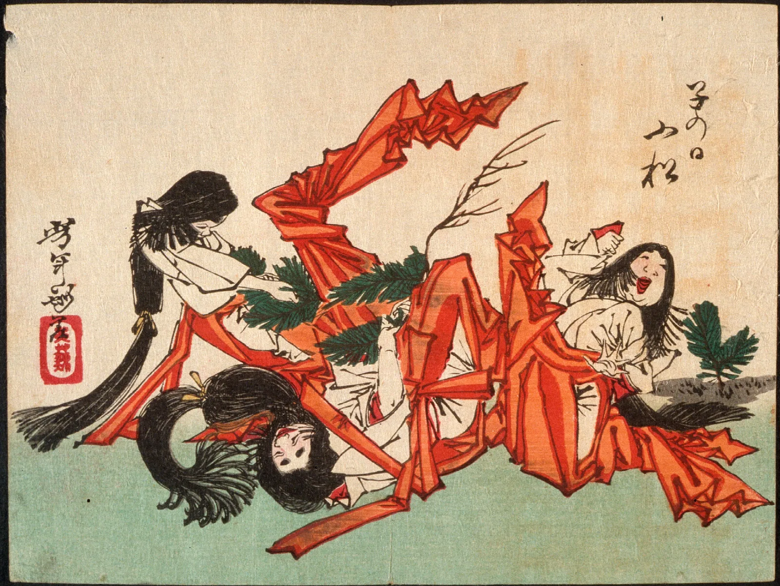 Pulling Pine Shoots On The Day Of The Rat Wall Art by Tsukioka Yoshitoshi - Canvas Print
