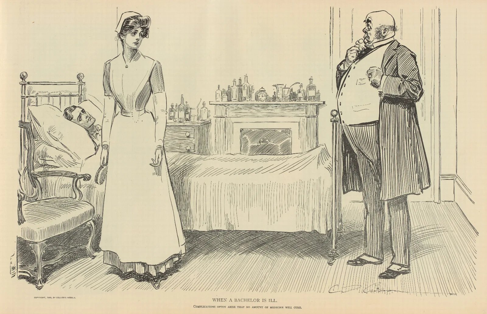 When A Bachelor Is Ill Wall Art by Charles Dana Gibson - Canvas Print
