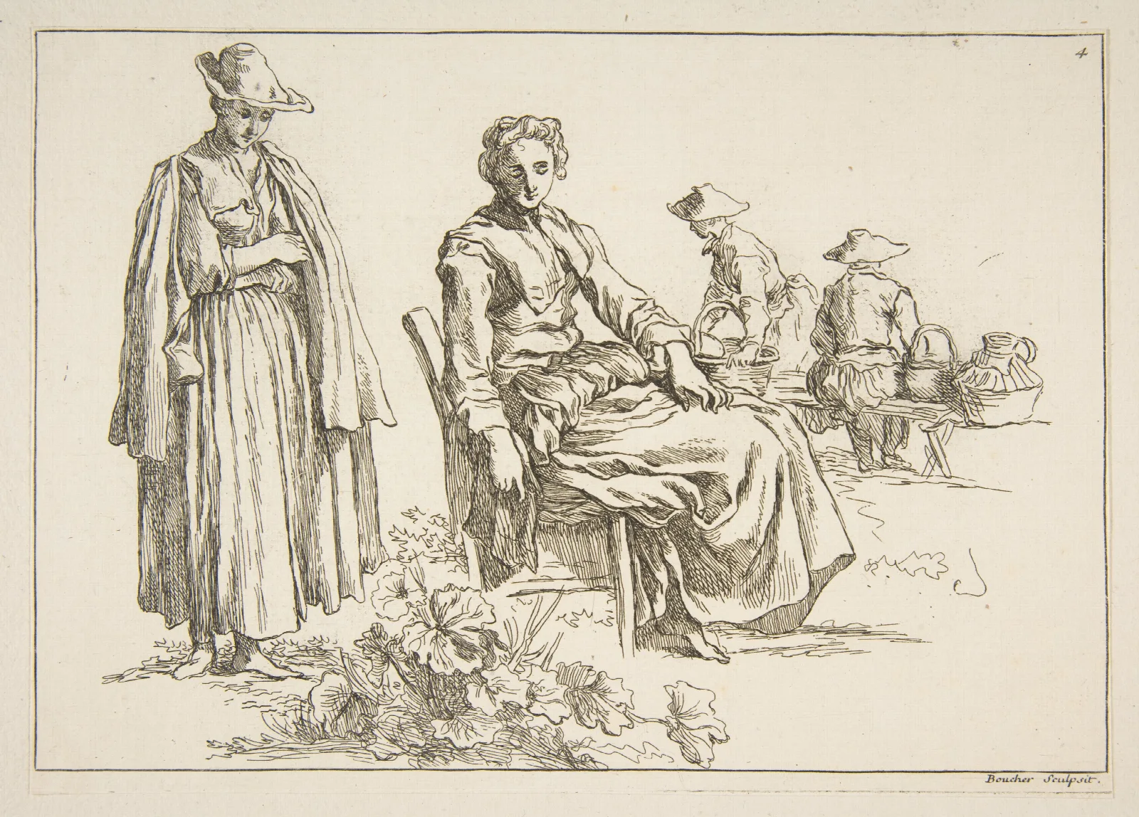 Livre Detude Dapres Les Desseins Originaux De Blomart Pl 04 Wall Art by François Boucher - Canvas Print