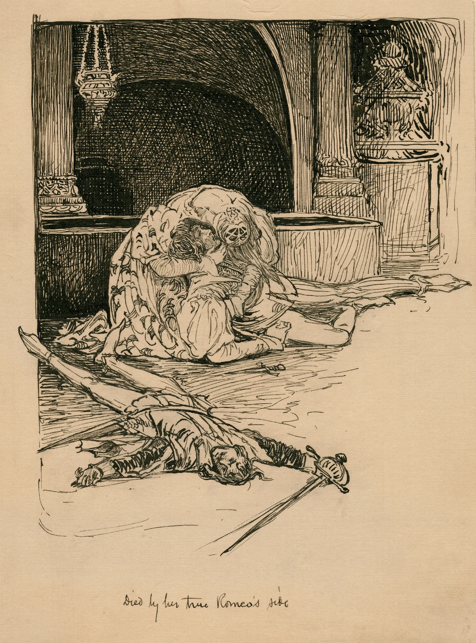 Died By Her True Romeos Side Wall Art by Louis Rhead - Canvas Print